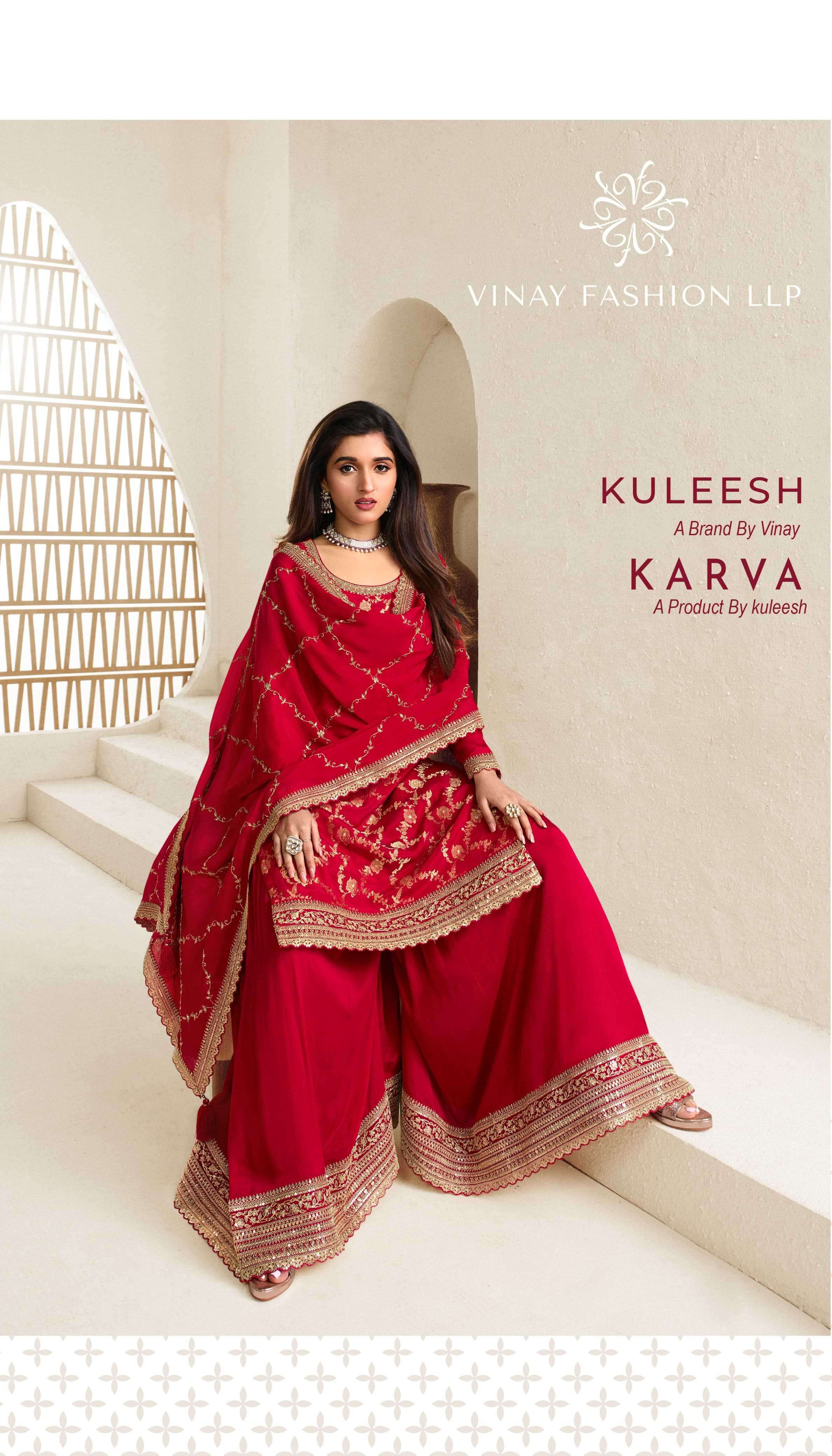 VINAY FASHION PRESENTS KULEESH KARVA BEAUTIFUL HEAVY EMBROIDERY UNSTITCH SALWAR SUITS CATALOG WHOLESALER AND EXPORTER IN SURAT 