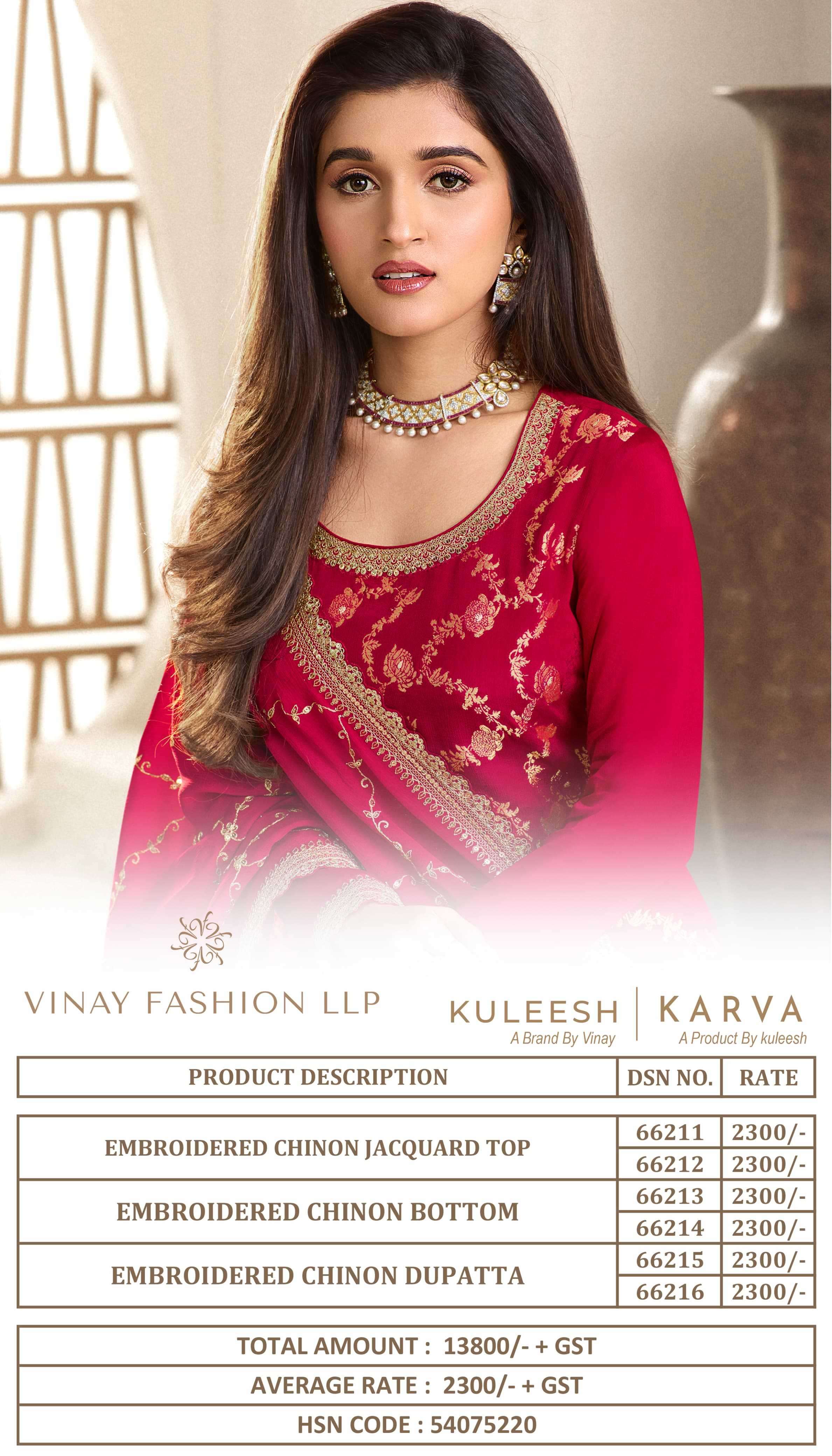 VINAY FASHION PRESENTS KULEESH KARVA BEAUTIFUL HEAVY EMBROIDERY UNSTITCH SALWAR SUITS CATALOG WHOLESALER AND EXPORTER IN SURAT 