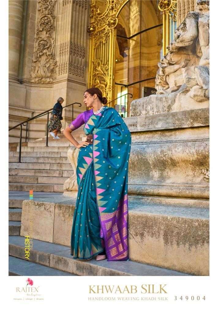 RAJTEX PRESENTS KHWAAB SILK 349001-349008 HANDLOOM WEAVING KHADI SILK SAREES CATALOG WHOLESALER AND EXPORTER IN SURAT 
