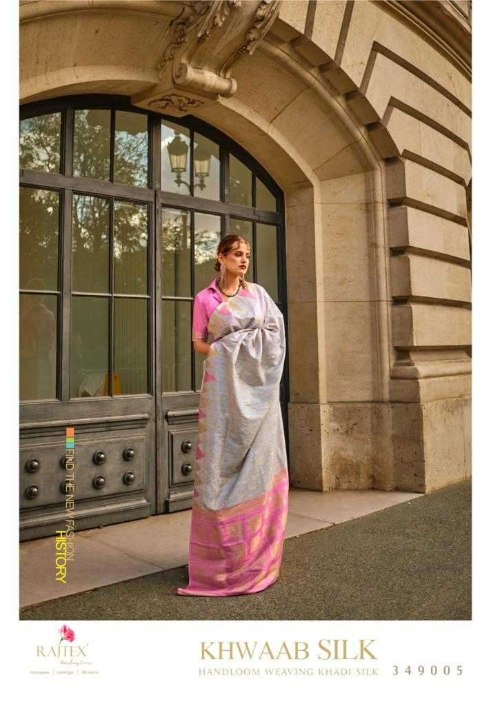 RAJTEX PRESENTS KHWAAB SILK 349001-349008 HANDLOOM WEAVING KHADI SILK SAREES CATALOG WHOLESALER AND EXPORTER IN SURAT 