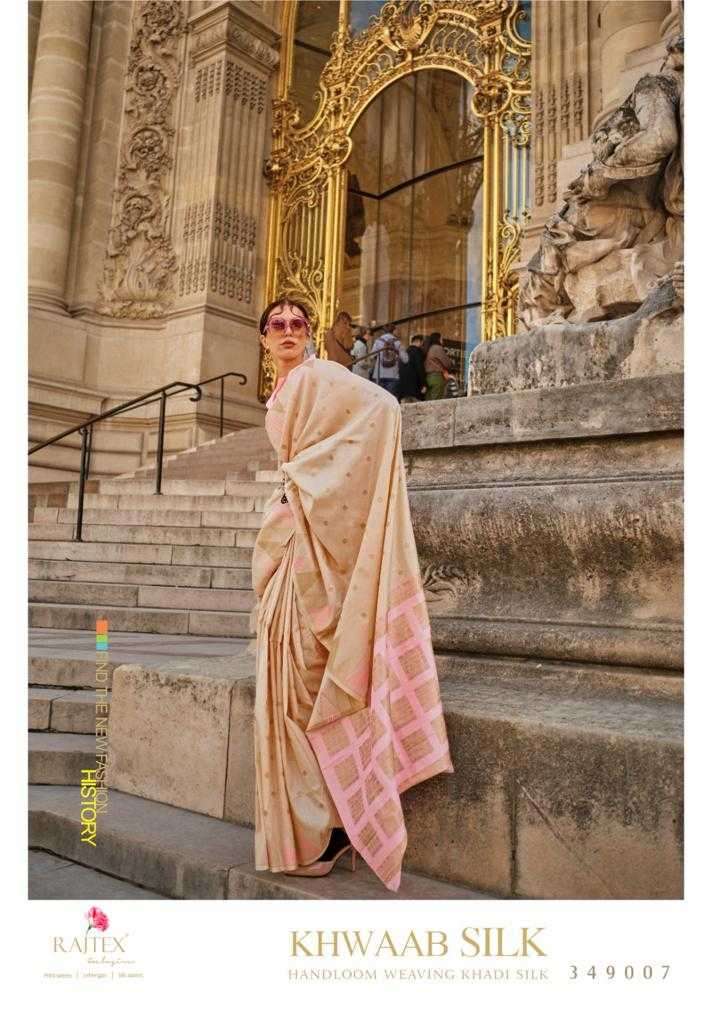 RAJTEX PRESENTS KHWAAB SILK 349001-349008 HANDLOOM WEAVING KHADI SILK SAREES CATALOG WHOLESALER AND EXPORTER IN SURAT 