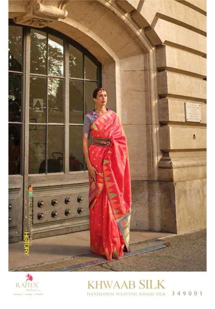 RAJTEX PRESENTS KHWAAB SILK 349001-349008 HANDLOOM WEAVING KHADI SILK SAREES CATALOG WHOLESALER AND EXPORTER IN SURAT 