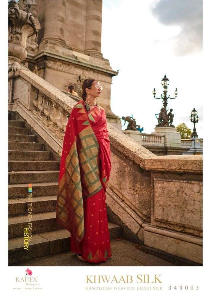 RAJTEX PRESENTS KHWAAB SILK 349001-349008 HANDLOOM WEAVING KHADI SILK SAREES CATALOG WHOLESALER AND EXPORTER IN SURAT 
