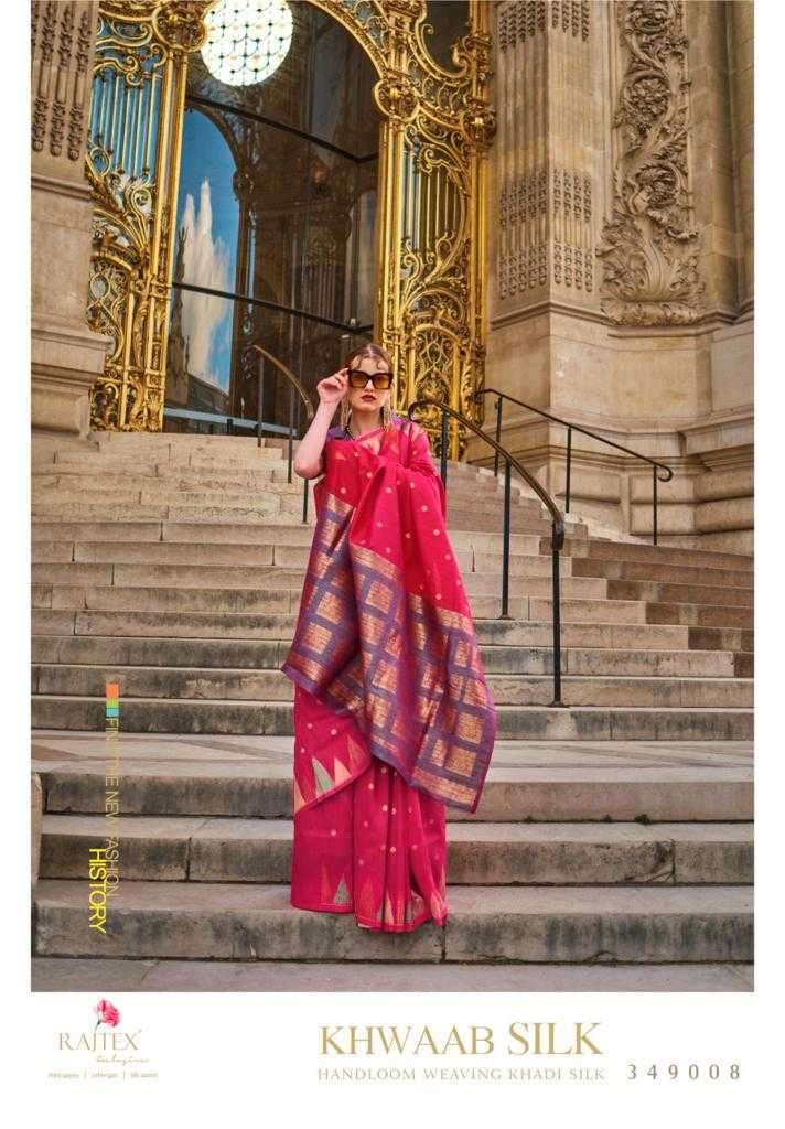 RAJTEX PRESENTS KHWAAB SILK 349001-349008 HANDLOOM WEAVING KHADI SILK SAREES CATALOG WHOLESALER AND EXPORTER IN SURAT 