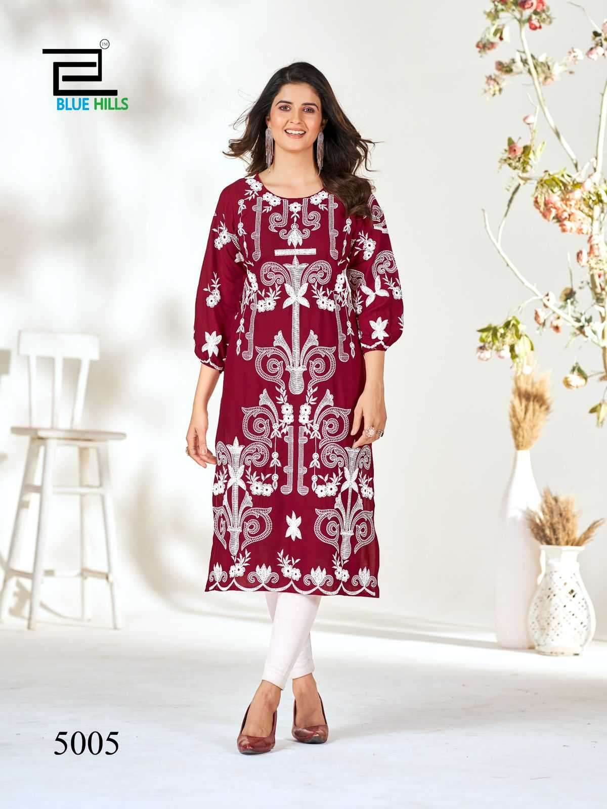 BLUE HILLS PRESENTS KIARA VOL-5 FANCY LUCKNAVI WORK WITH BALLOON SLEEVES FULL STITCH KURTI CATALOG WHOLESALER AND EXPORTER IN SURAT