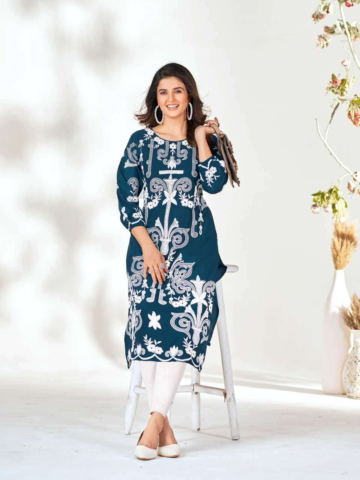 BLUE HILLS PRESENTS KIARA VOL-5 FANCY LUCKNAVI WORK WITH BALLOON SLEEVES FULL STITCH KURTI CATALOG WHOLESALER AND EXPORTER IN SURAT