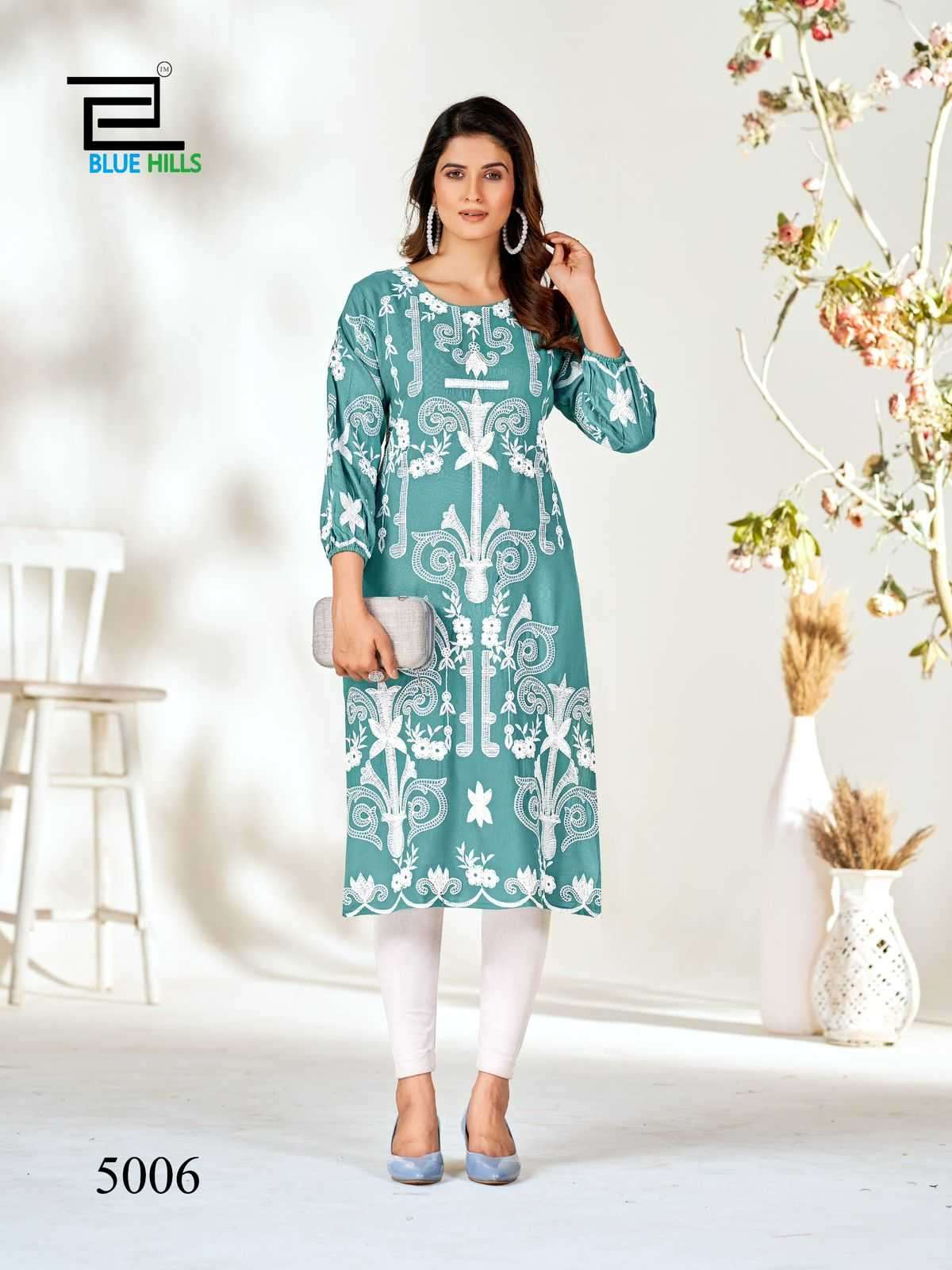 BLUE HILLS PRESENTS KIARA VOL-5 FANCY LUCKNAVI WORK WITH BALLOON SLEEVES FULL STITCH KURTI CATALOG WHOLESALER AND EXPORTER IN SURAT