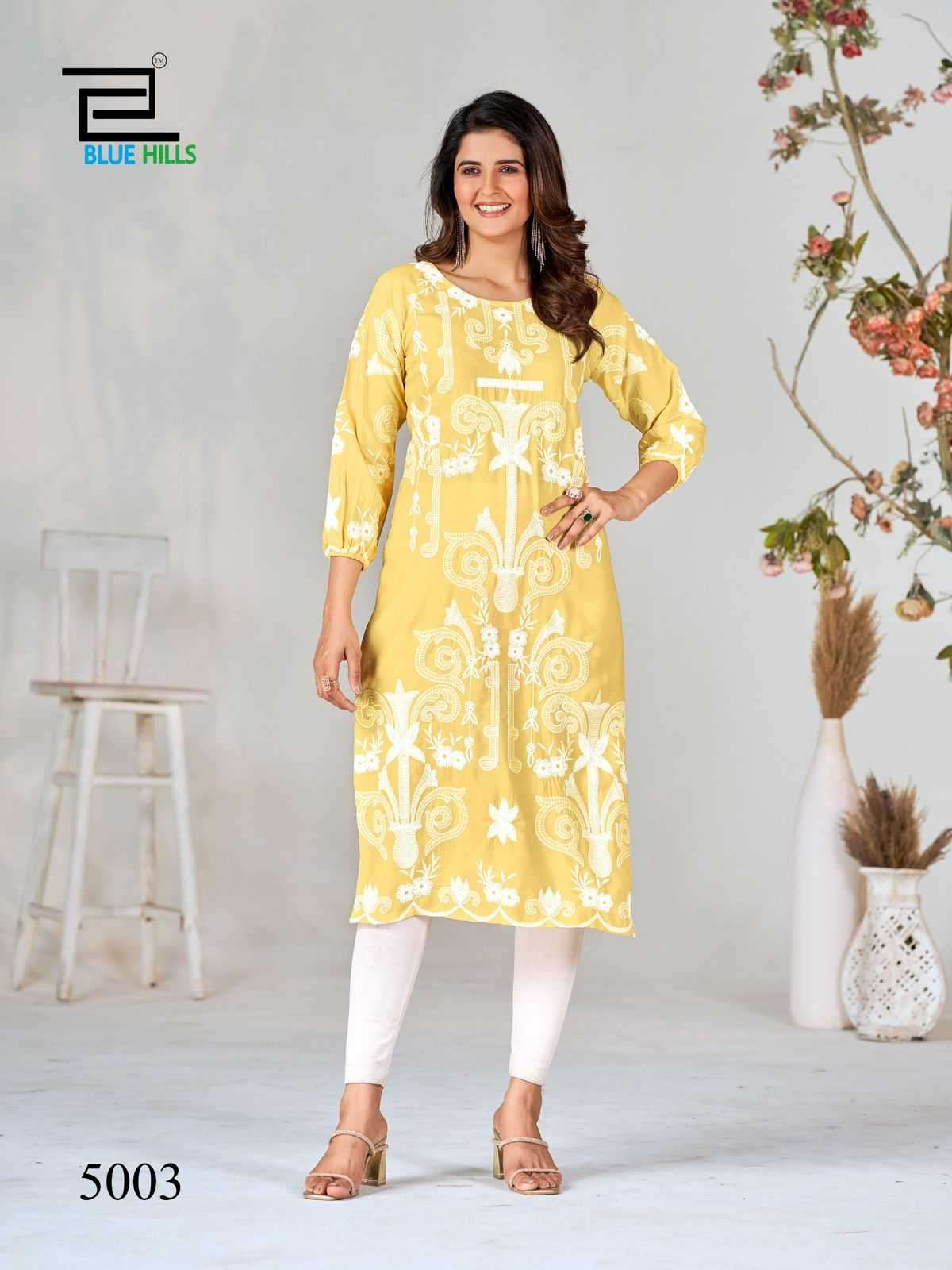BLUE HILLS PRESENTS KIARA VOL-5 FANCY LUCKNAVI WORK WITH BALLOON SLEEVES FULL STITCH KURTI CATALOG WHOLESALER AND EXPORTER IN SURAT