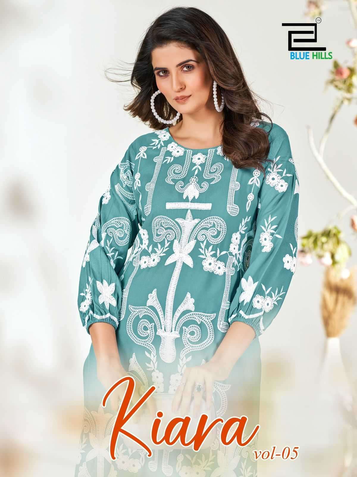 BLUE HILLS PRESENTS KIARA VOL-5 FANCY LUCKNAVI WORK WITH BALLOON SLEEVES FULL STITCH KURTI CATALOG WHOLESALER AND EXPORTER IN SURAT