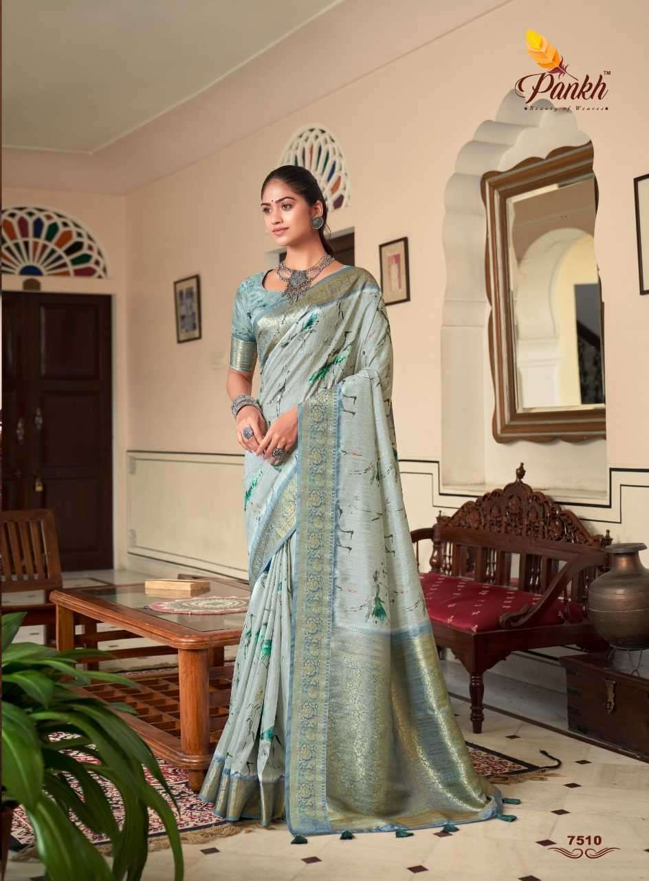 PANKH PRESENTS SPARKING BEAUTY MAHAK SILK BASE SAREE EXPORTS CATALOG WHOLESALER AND EXPORTER IN SURAT