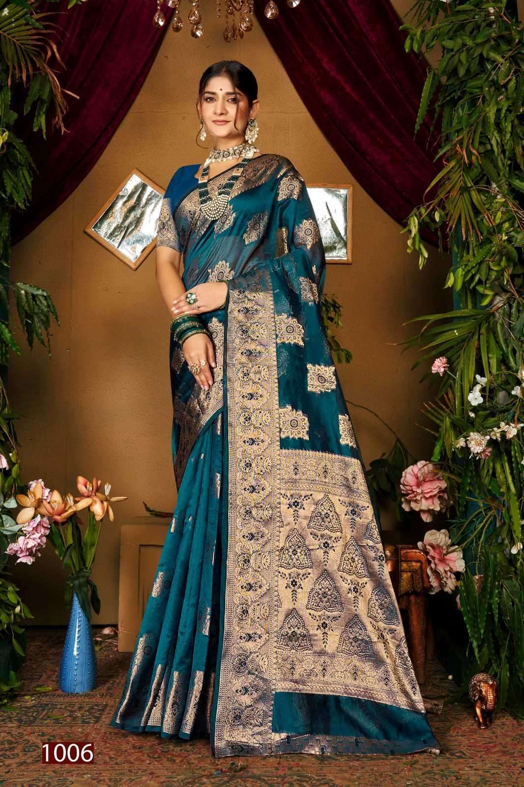 Saroj presents haar shringar vol-1 organza silk sarees catalog wholesaler 