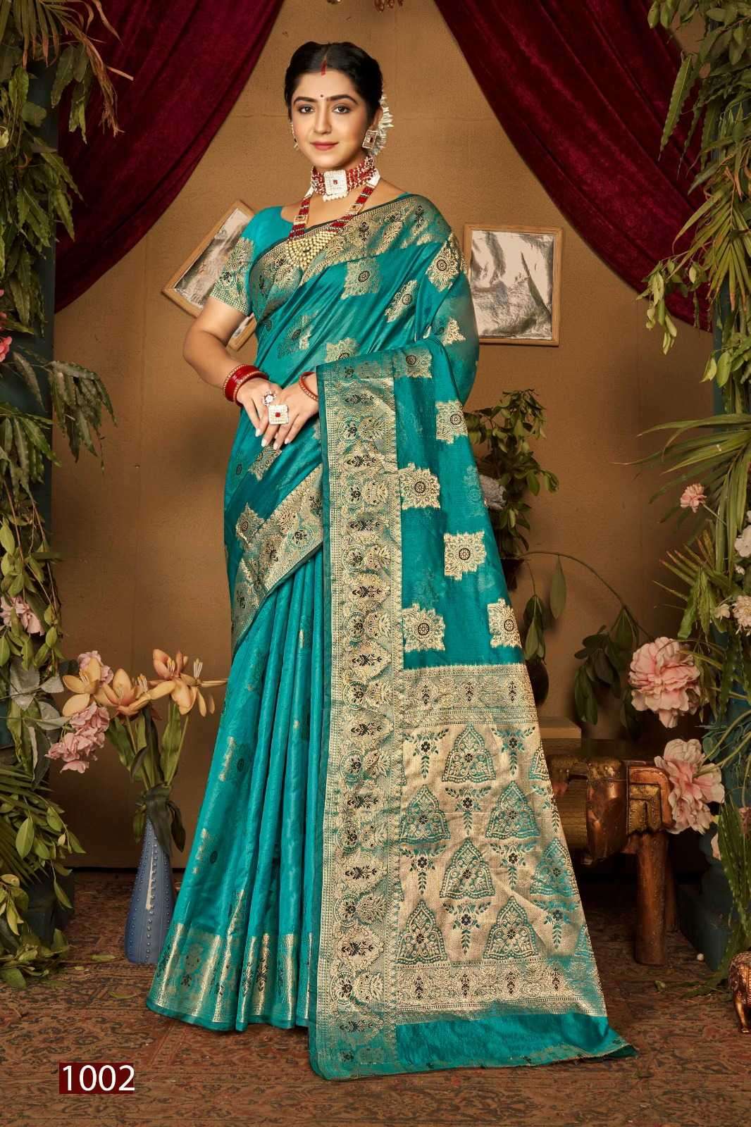 Saroj presents haar shringar vol-1 organza silk sarees catalog wholesaler 