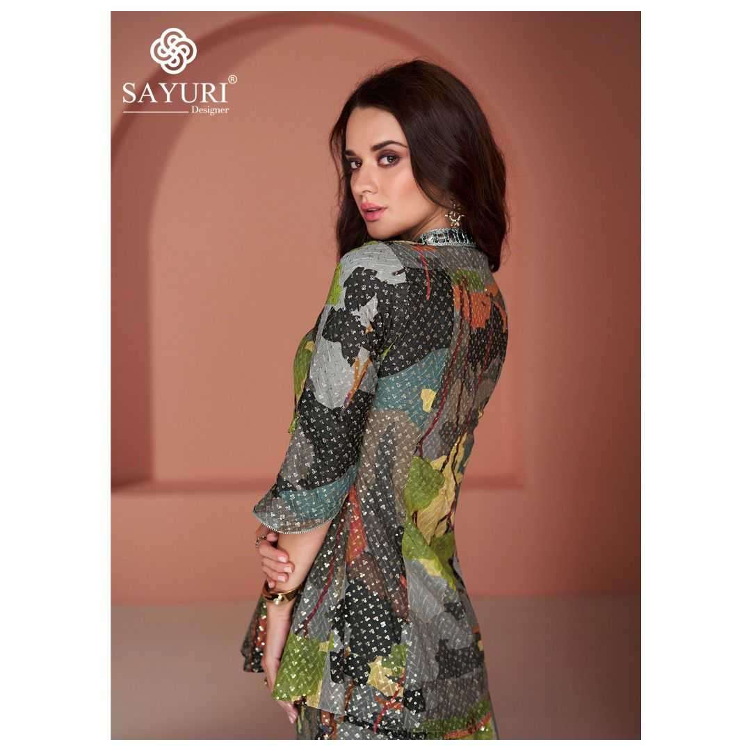 SAYURI PRESEBNTS INAYAA WESTERN LOOK COTTON SILK GEORGETTE TOP WITH PLAZZO PANT PAIR CATALOG WHOLESALER AND EXPORTER IN SURAT