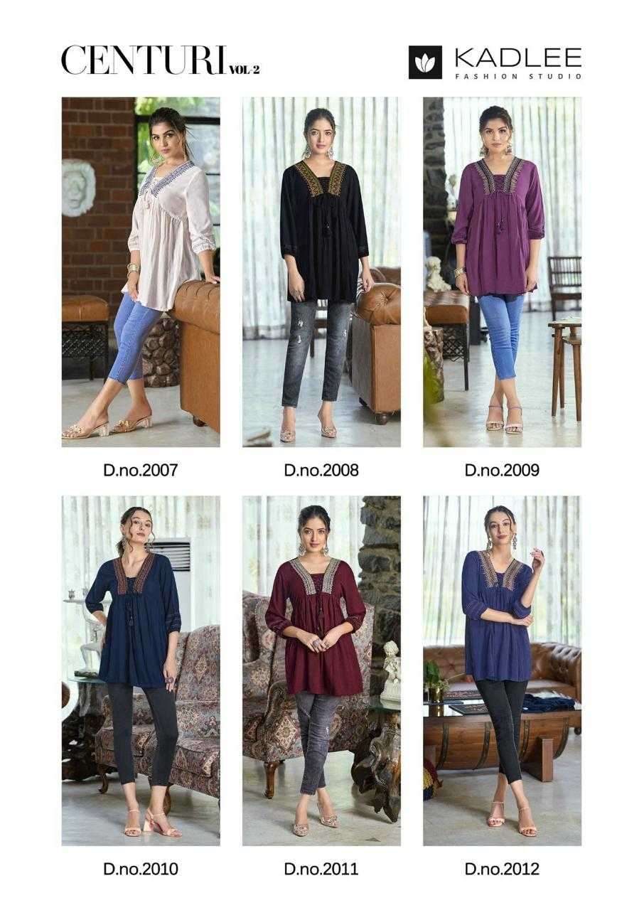 KADLEE PRESENTS PRESENTS CENTURI VOL-2 READYMADE STYLISH OUTFIT SHORT KURTI CATALOG WHOLESALER AND EXPORTER IN SURAT 