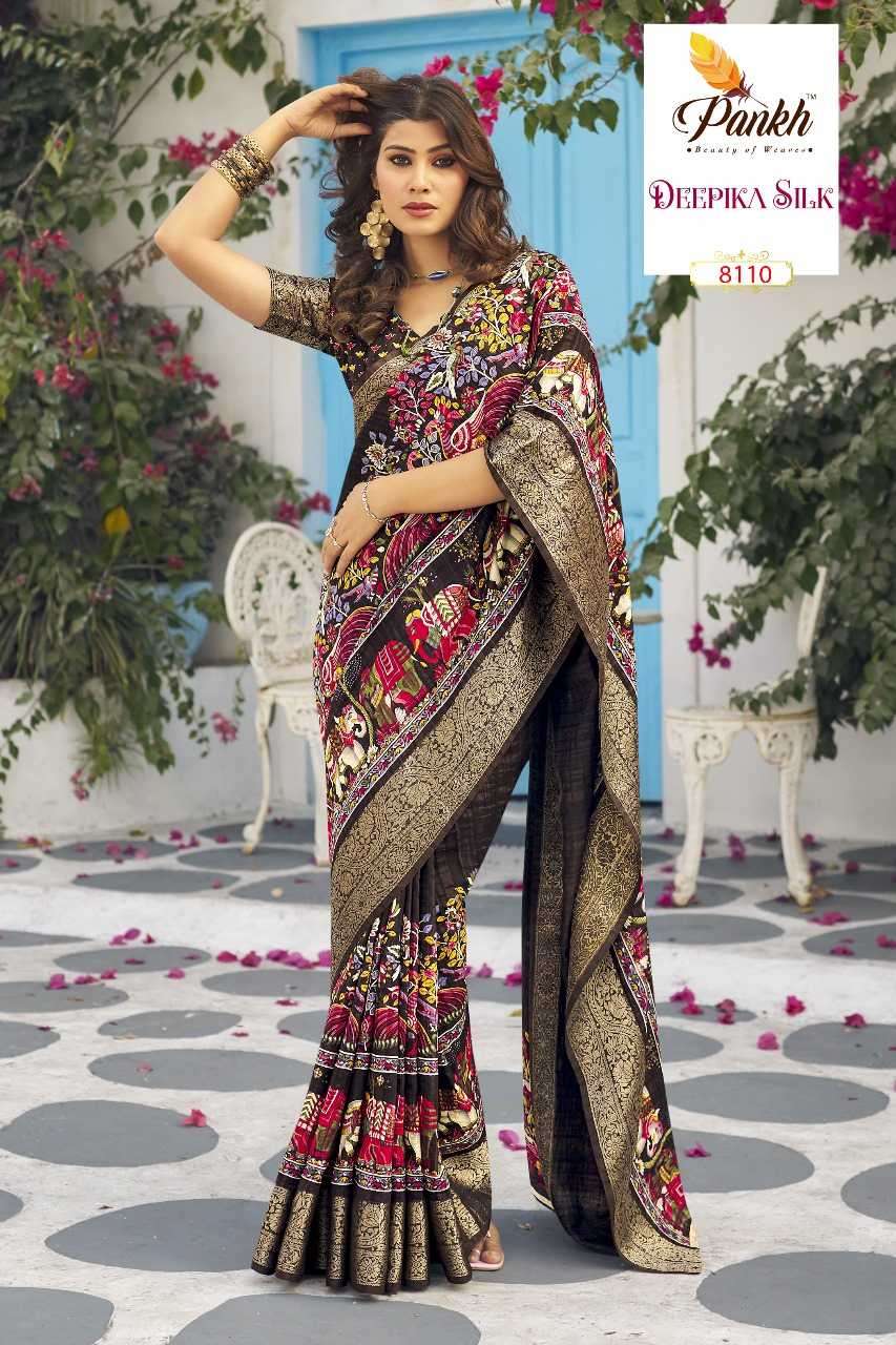 PANKH PRESENTS DEEPIKA SILK HIT DESIGN MUNGA SILK PRINTED SAREES CATALOG WHOLESALER AND EXPORTER IN SURAT