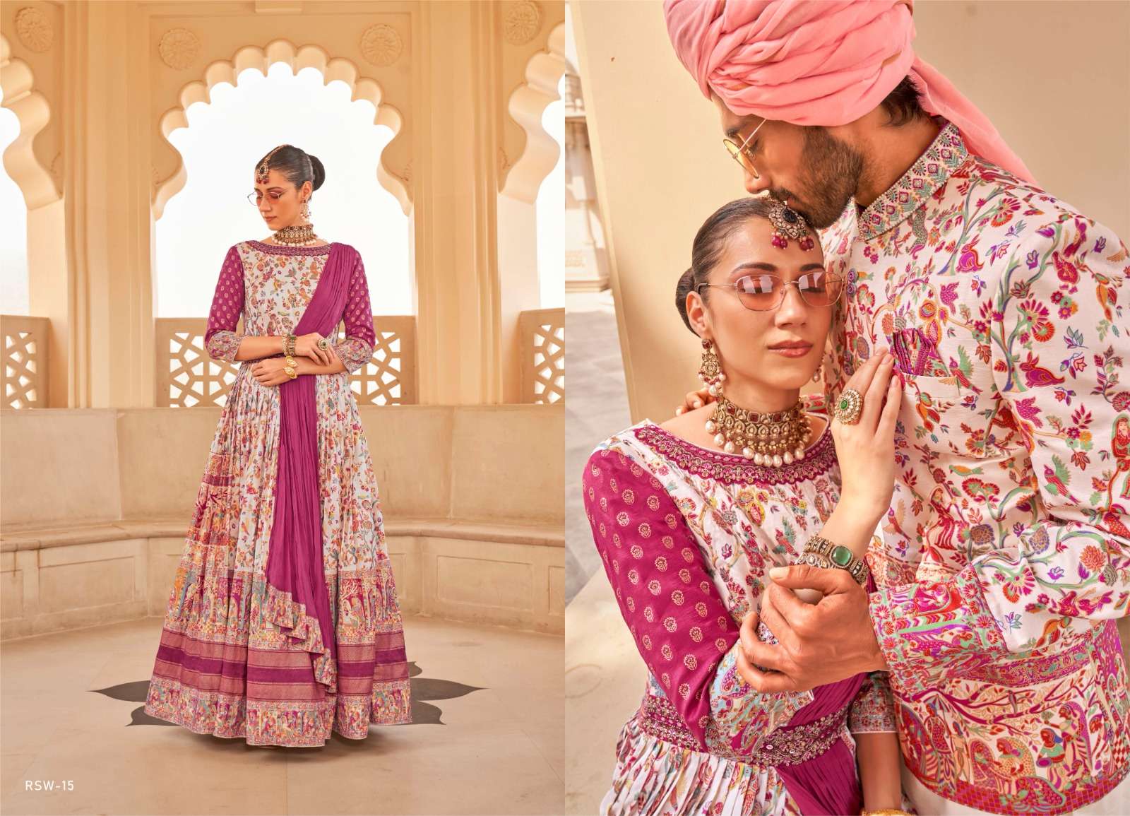 REWAA PRESENTS MEERA MOHAN DESIGNER MATCHING LEHNGHA CHOLI AND SHERVANI CATALOG WHOLESALER AND EXPORTER IN SURAT 