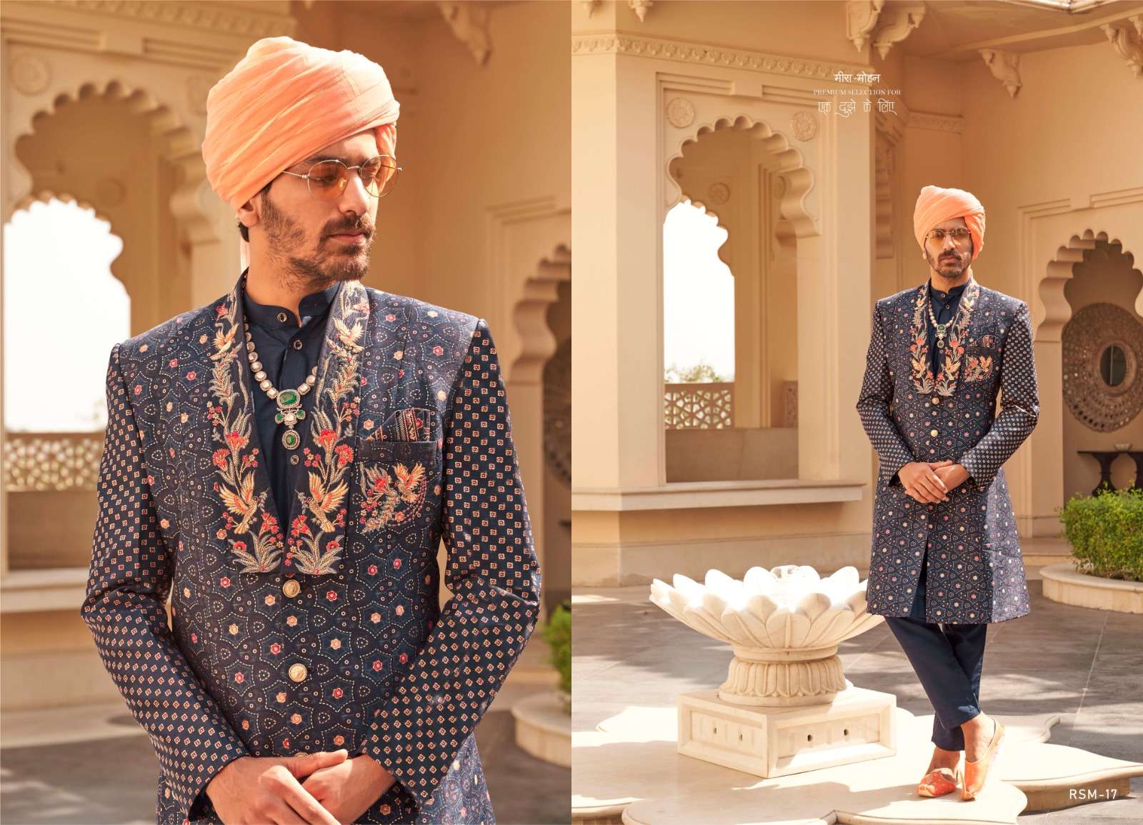 REWAA PRESENTS MEERA MOHAN DESIGNER MATCHING LEHNGHA CHOLI AND SHERVANI CATALOG WHOLESALER AND EXPORTER IN SURAT 