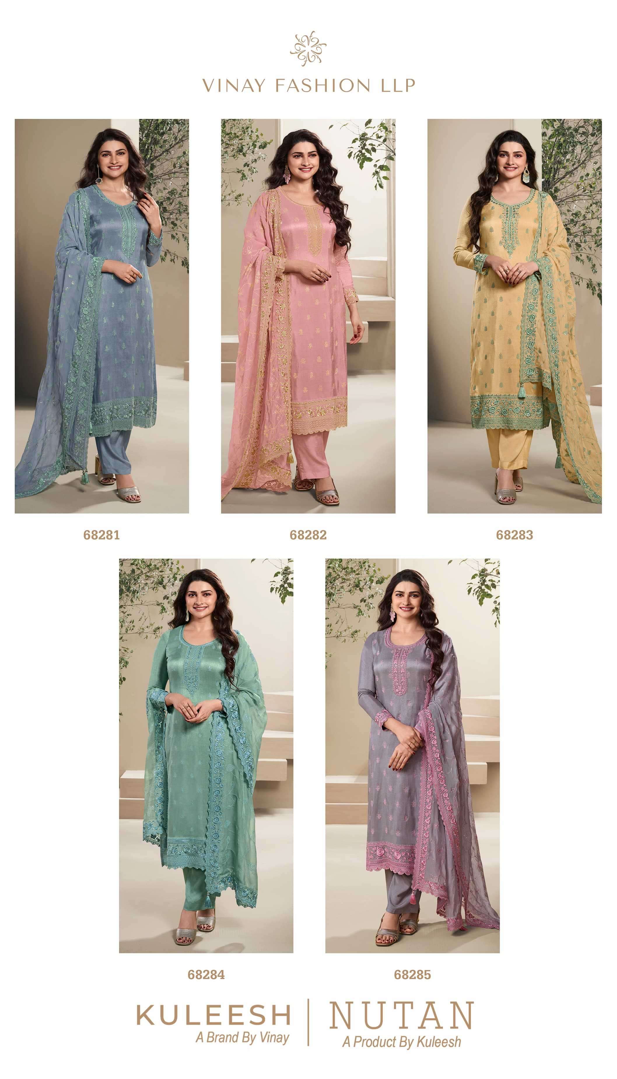 VINAY FASHION PRESENTS KULEESH NUTAN TRADITIONAL WEAR THREAD WORK DOLA SILK SALWAR SUIT CATALOG WHOLESALER AND EXPORTER IN SURAT