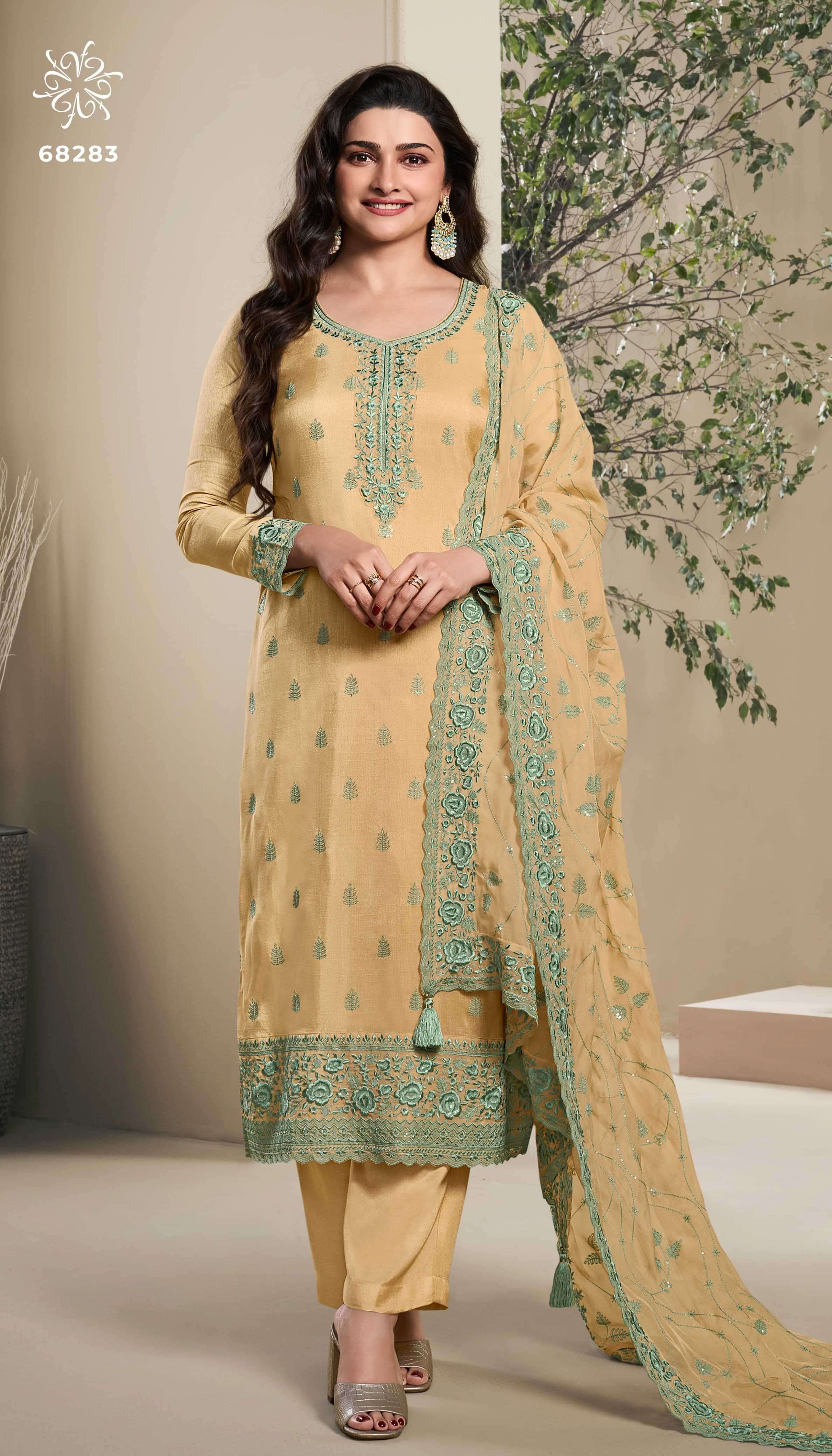VINAY FASHION PRESENTS KULEESH NUTAN TRADITIONAL WEAR THREAD WORK DOLA SILK SALWAR SUIT CATALOG WHOLESALER AND EXPORTER IN SURAT