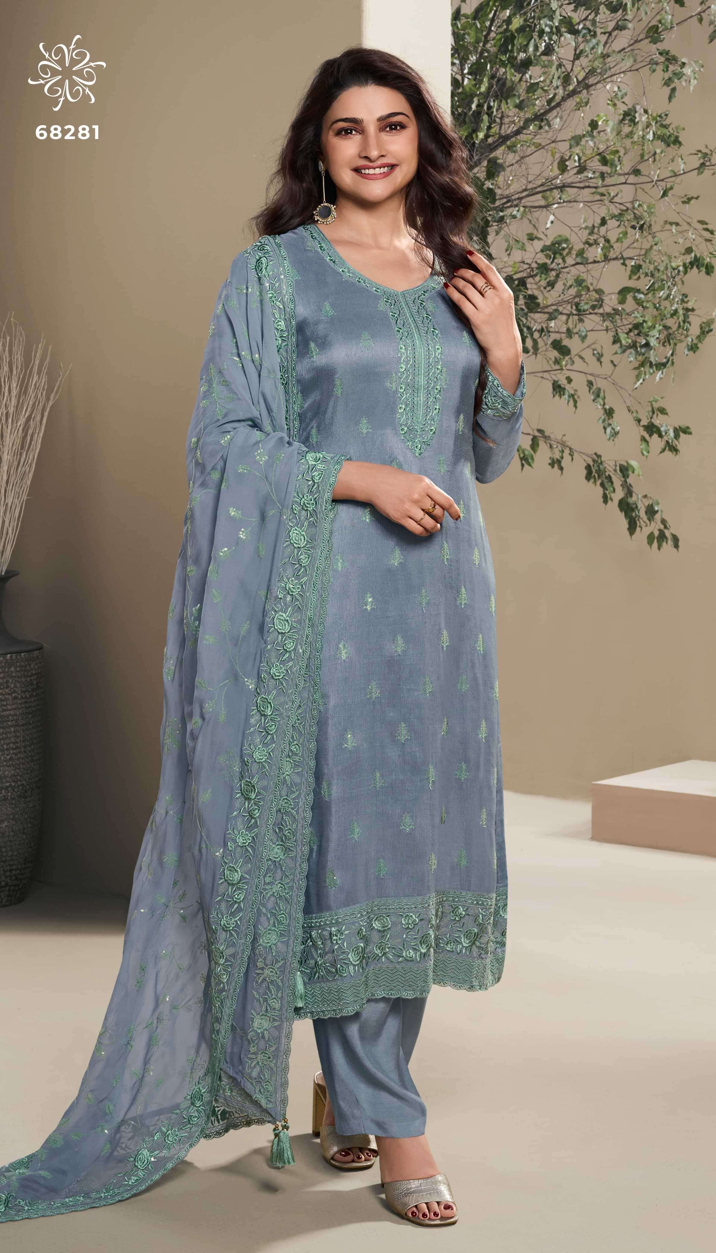 VINAY FASHION PRESENTS KULEESH NUTAN TRADITIONAL WEAR THREAD WORK DOLA SILK SALWAR SUIT CATALOG WHOLESALER AND EXPORTER IN SURAT