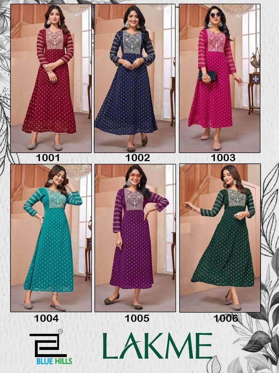 BLUE HILLS PRESENTS LAKME FASHIONABLE READYMADE GEORGETTE KURTI CATALOG WHOLESALER AND EXPORTER IN SURAT