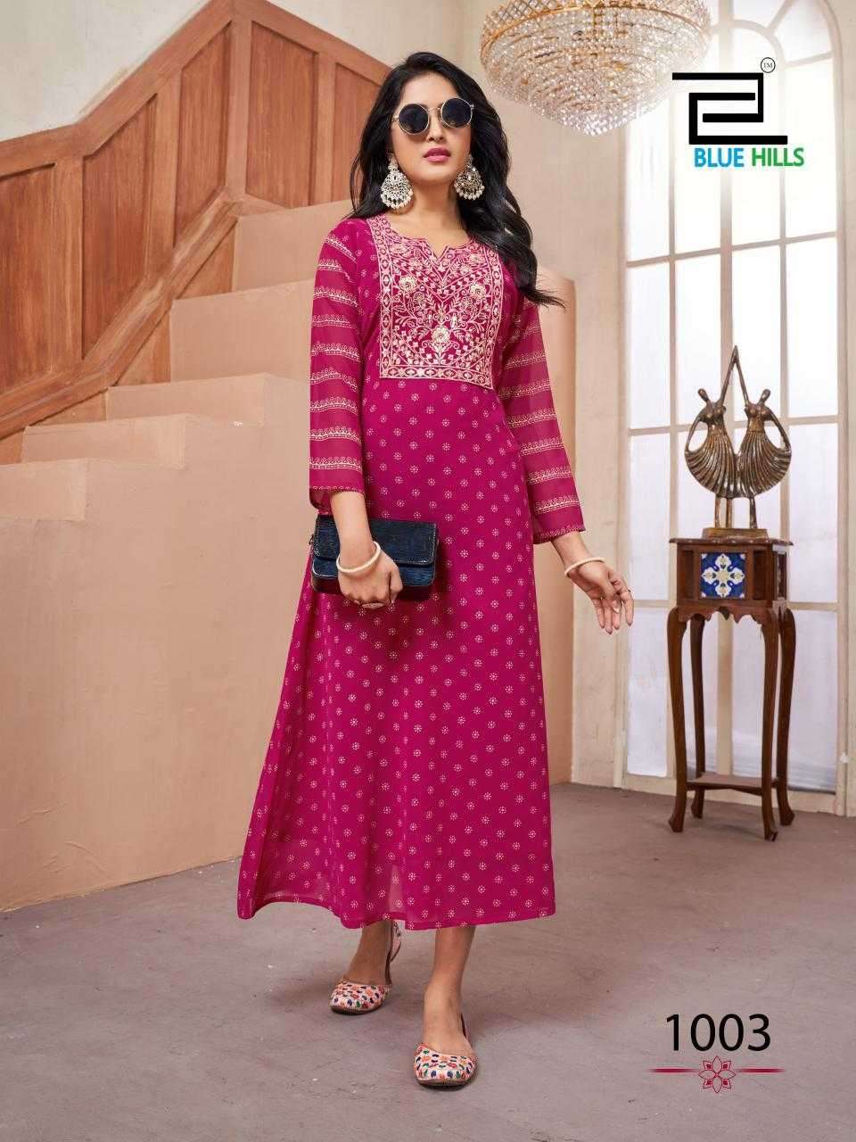 BLUE HILLS PRESENTS LAKME FASHIONABLE READYMADE GEORGETTE KURTI CATALOG WHOLESALER AND EXPORTER IN SURAT
