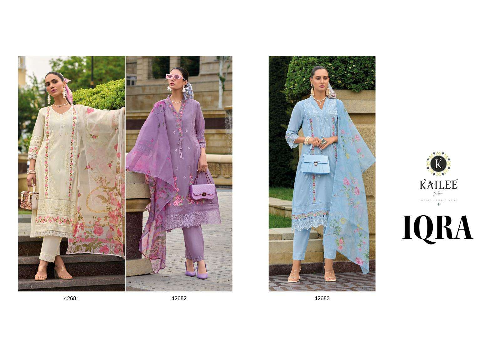 KAILEE FASHION PRESENT IQRA BEAUTIFUL DESIGNER KURTI WITH PANT AND DUPATTA CATALOGUE WHOLESALER AND EXPORTER IN SURAT