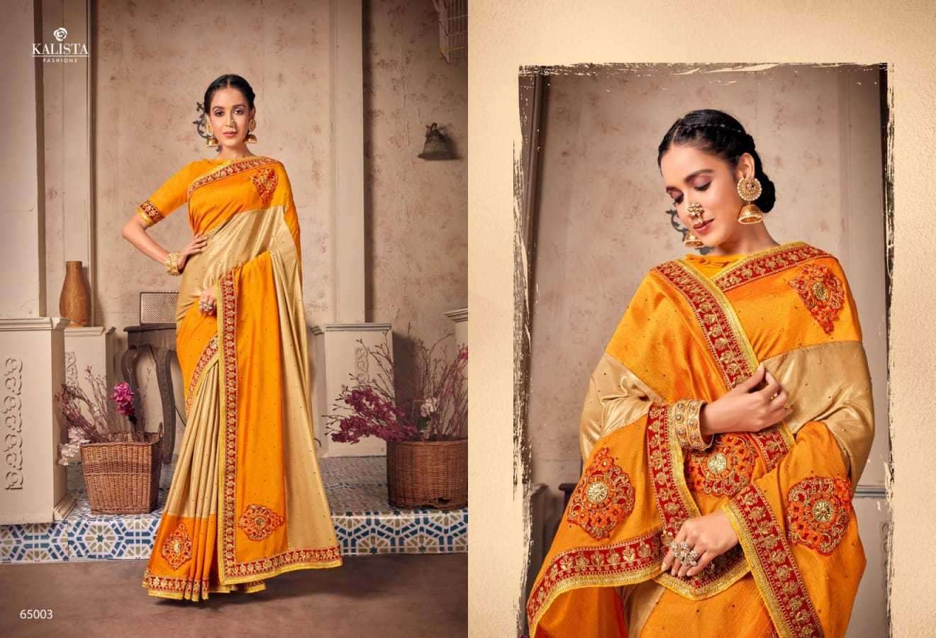 Kalista presents Big Boss vichitra silk border concept sarees catalog wholesaler 