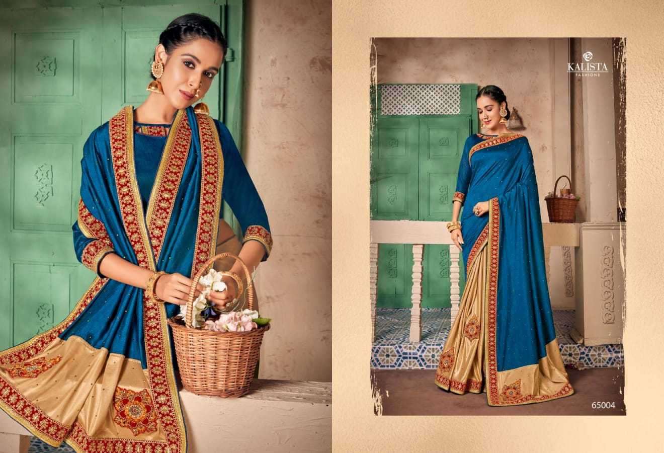 Kalista presents Big Boss vichitra silk border concept sarees catalog wholesaler 