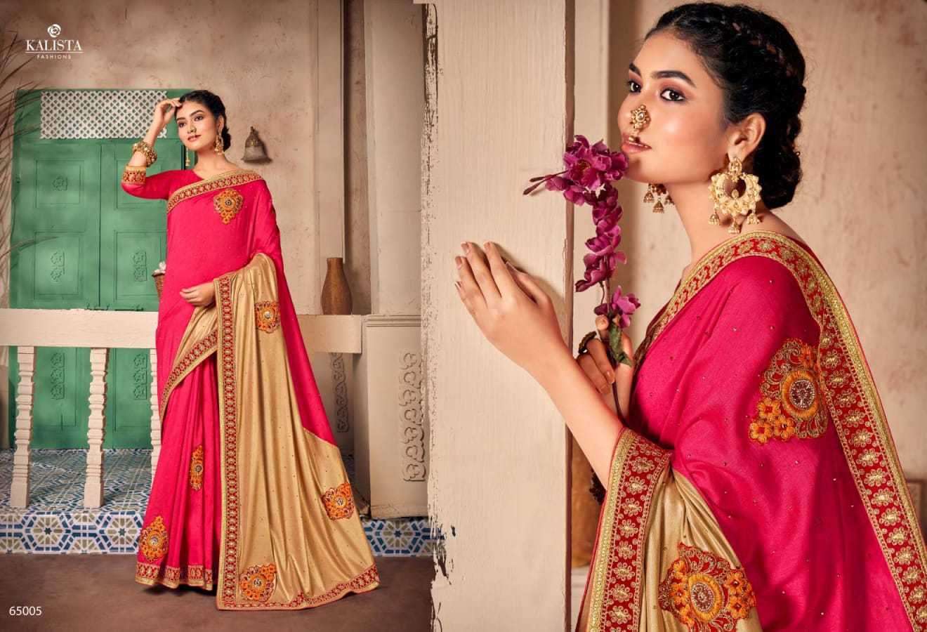 Kalista presents Big Boss vichitra silk border concept sarees catalog wholesaler 