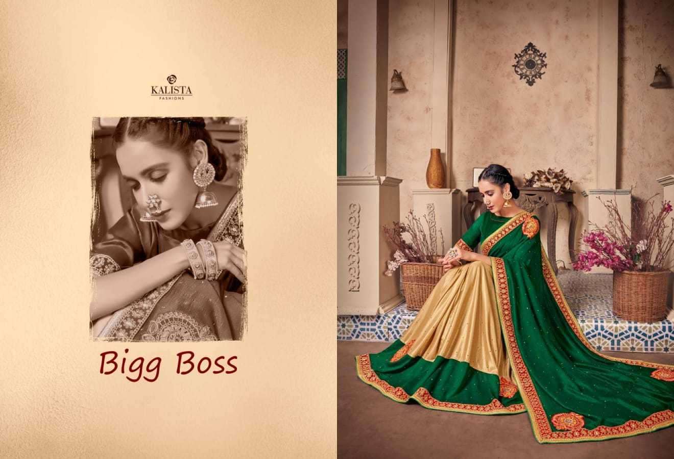 Kalista presents Big Boss vichitra silk border concept sarees catalog wholesaler 