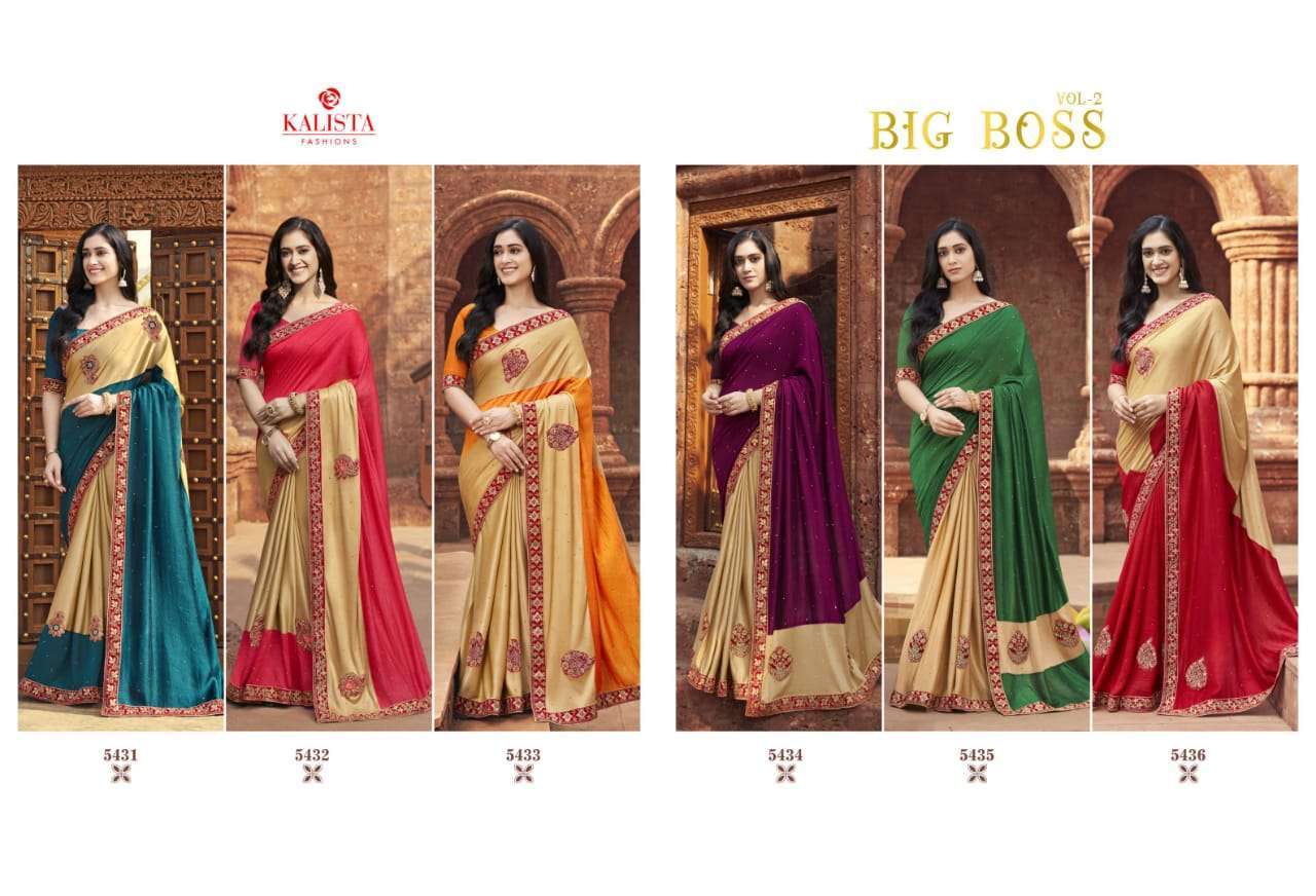 Kalista presents Big Boss vol-2 vichitra silk border concept sarees catalog wholesaler 