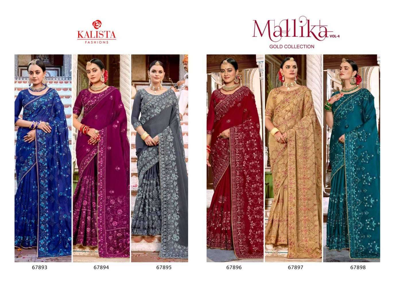Kalista presents Mallika gold vol-4 Blooming chiffon party wear sarees catalog collection 