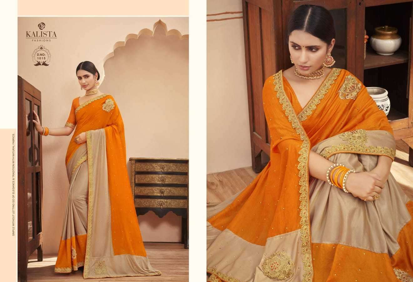 KALISTA PRESENTS TIMEX 1011-1018 SERIES FANCY DAILY WEAR VICHITRA SAREE CATALOG WHOLESALER AND EXPORTER IN SURAT