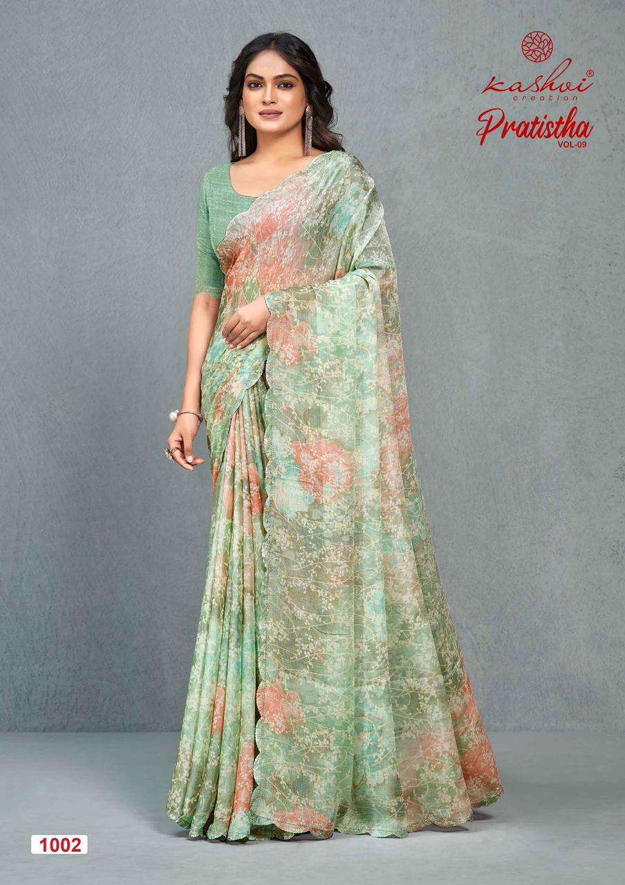 KASHVI CREATION PRESENTS PRATISTHA VOL-09 FANCY BRASSO SAREE CATALOG WHOLESALER AND EXPORTER IN SURAT