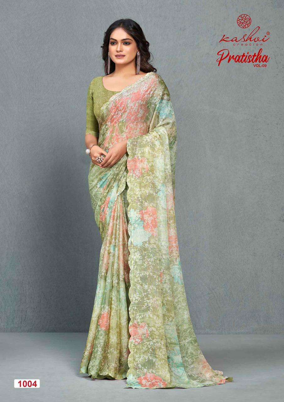 KASHVI CREATION PRESENTS PRATISTHA VOL-09 FANCY BRASSO SAREE CATALOG WHOLESALER AND EXPORTER IN SURAT