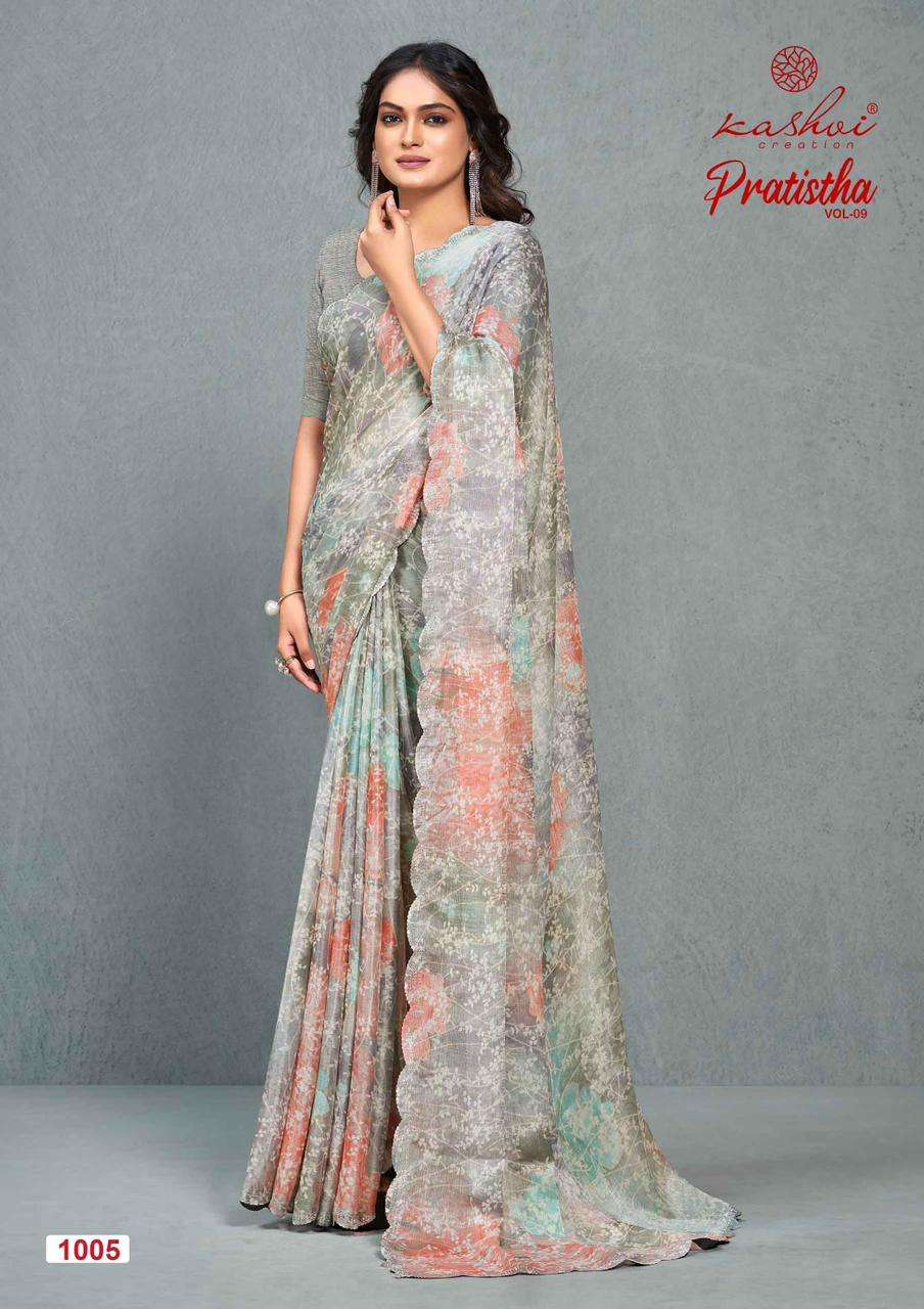 KASHVI CREATION PRESENTS PRATISTHA VOL-09 FANCY BRASSO SAREE CATALOG WHOLESALER AND EXPORTER IN SURAT