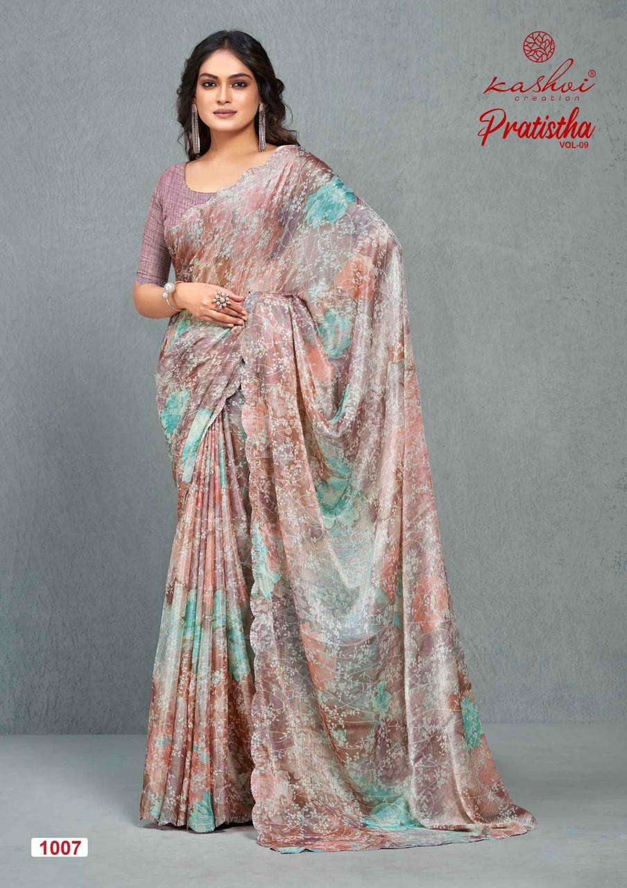 KASHVI CREATION PRESENTS PRATISTHA VOL-09 FANCY BRASSO SAREE CATALOG WHOLESALER AND EXPORTER IN SURAT
