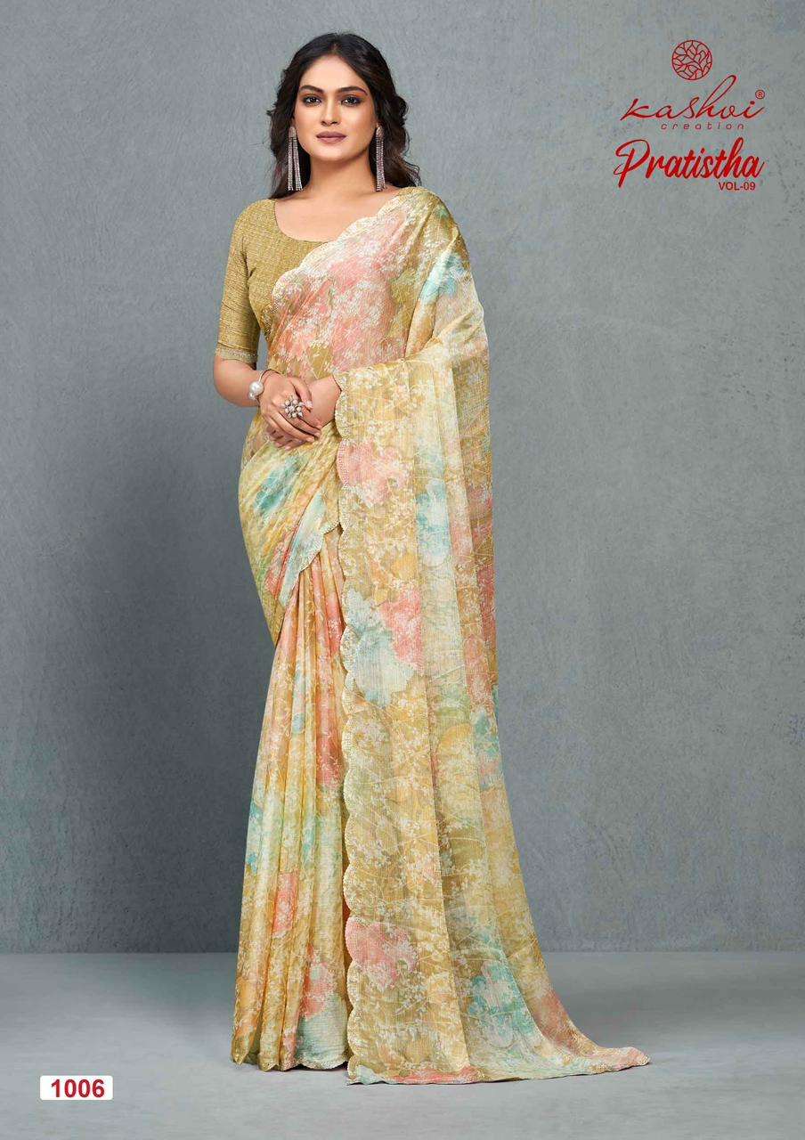 KASHVI CREATION PRESENTS PRATISTHA VOL-09 FANCY BRASSO SAREE CATALOG WHOLESALER AND EXPORTER IN SURAT