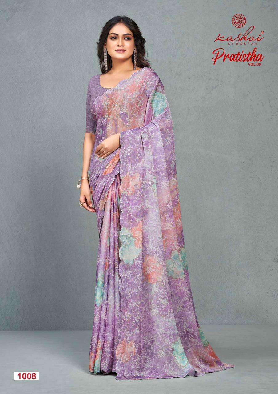KASHVI CREATION PRESENTS PRATISTHA VOL-09 FANCY BRASSO SAREE CATALOG WHOLESALER AND EXPORTER IN SURAT