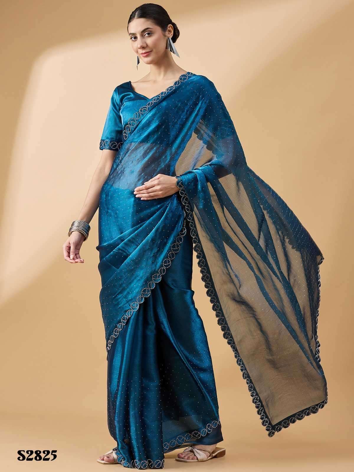 MAHOTSAV PRESENTS RADHA STONE SWAROSKI FANCY WORK ORGANZA CLASSIC LOOK SAREE EXPORTS 