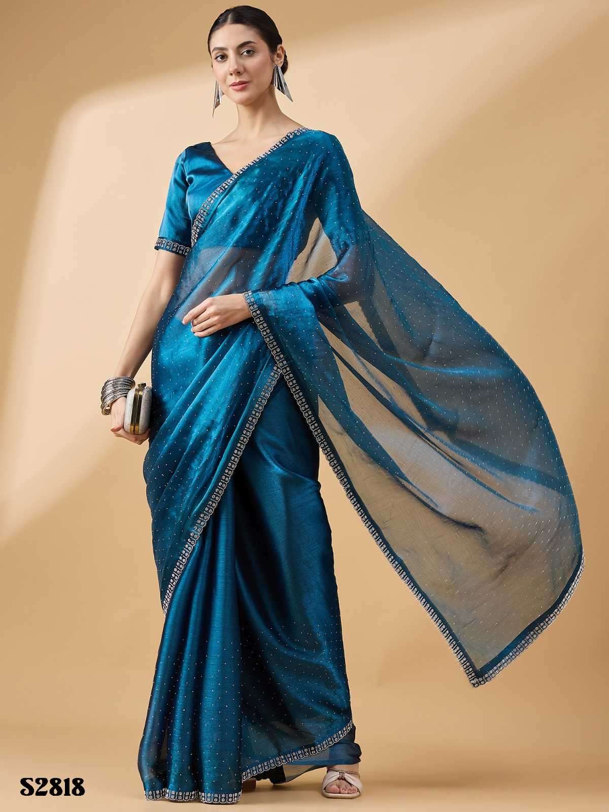 MAHOTSAV PRESENTS RADHA STONE SWAROSKI FANCY WORK ORGANZA CLASSIC LOOK SAREE EXPORTS 