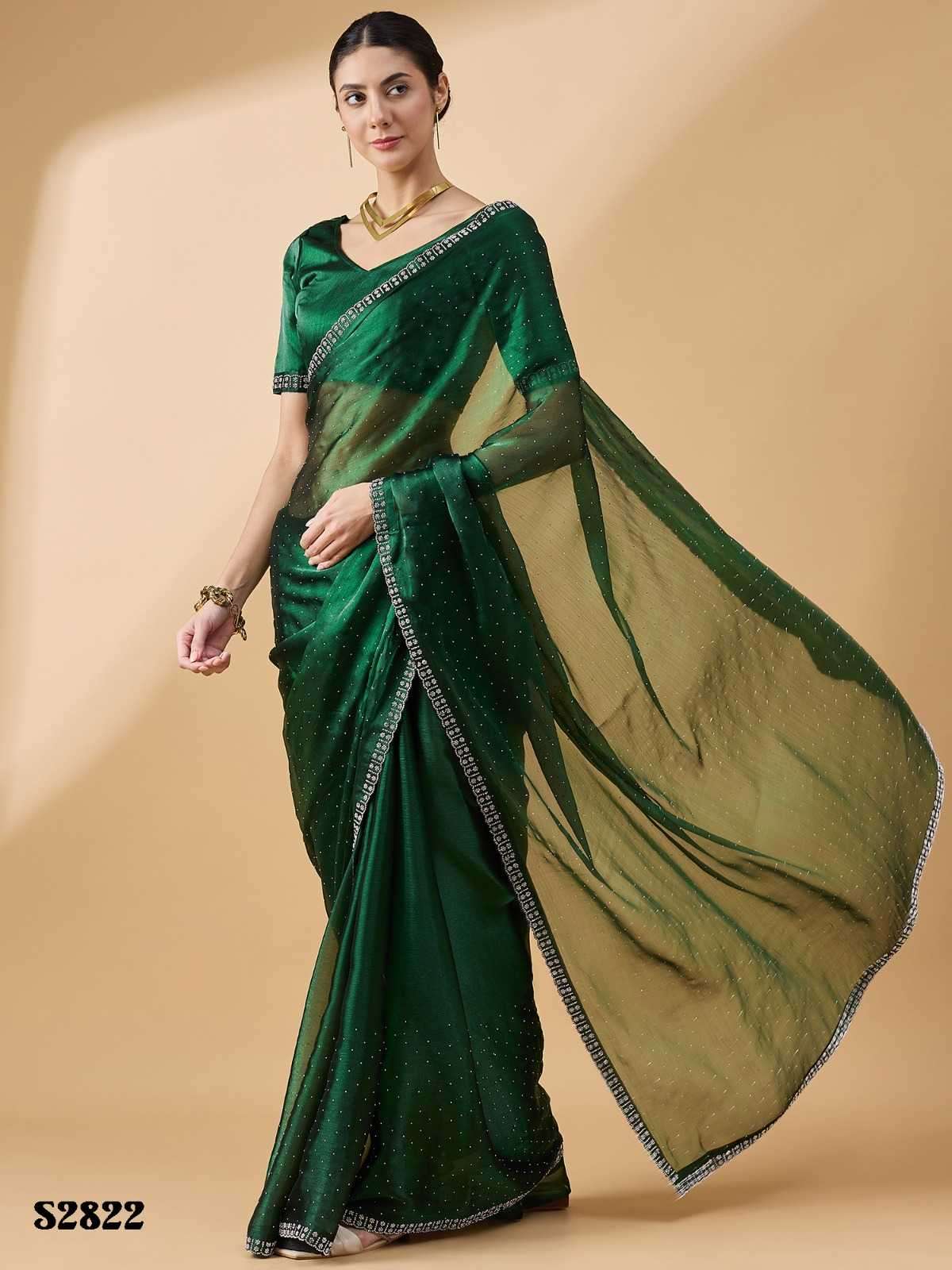 MAHOTSAV PRESENTS RADHA STONE SWAROSKI FANCY WORK ORGANZA CLASSIC LOOK SAREE EXPORTS 