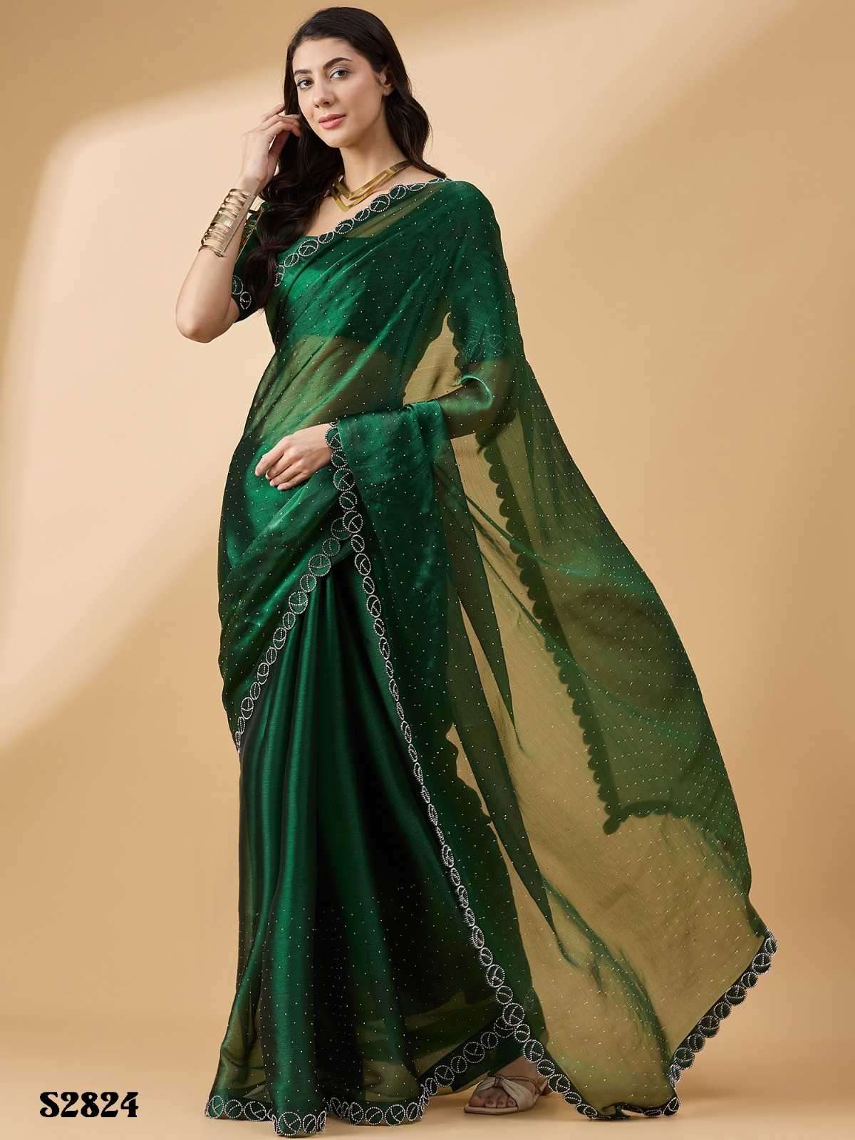 MAHOTSAV PRESENTS RADHA STONE SWAROSKI FANCY WORK ORGANZA CLASSIC LOOK SAREE EXPORTS 