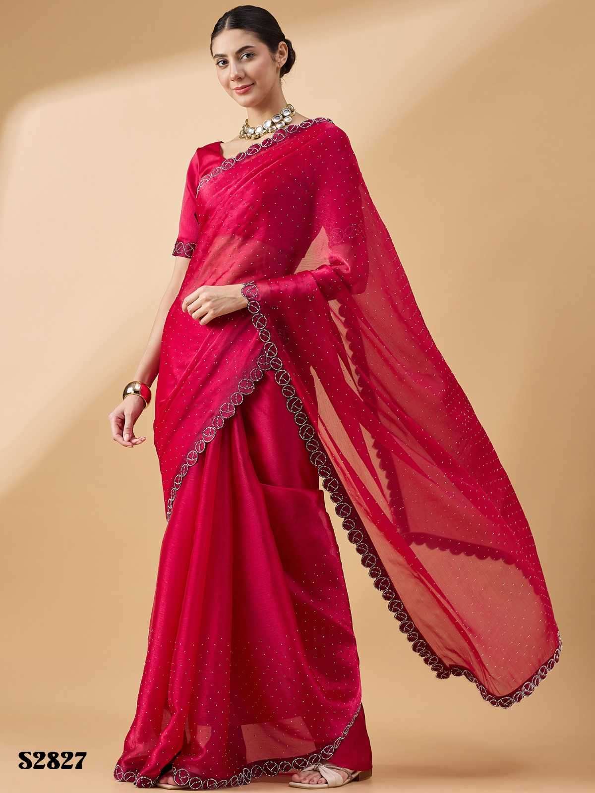 MAHOTSAV PRESENTS RADHA STONE SWAROSKI FANCY WORK ORGANZA CLASSIC LOOK SAREE EXPORTS 