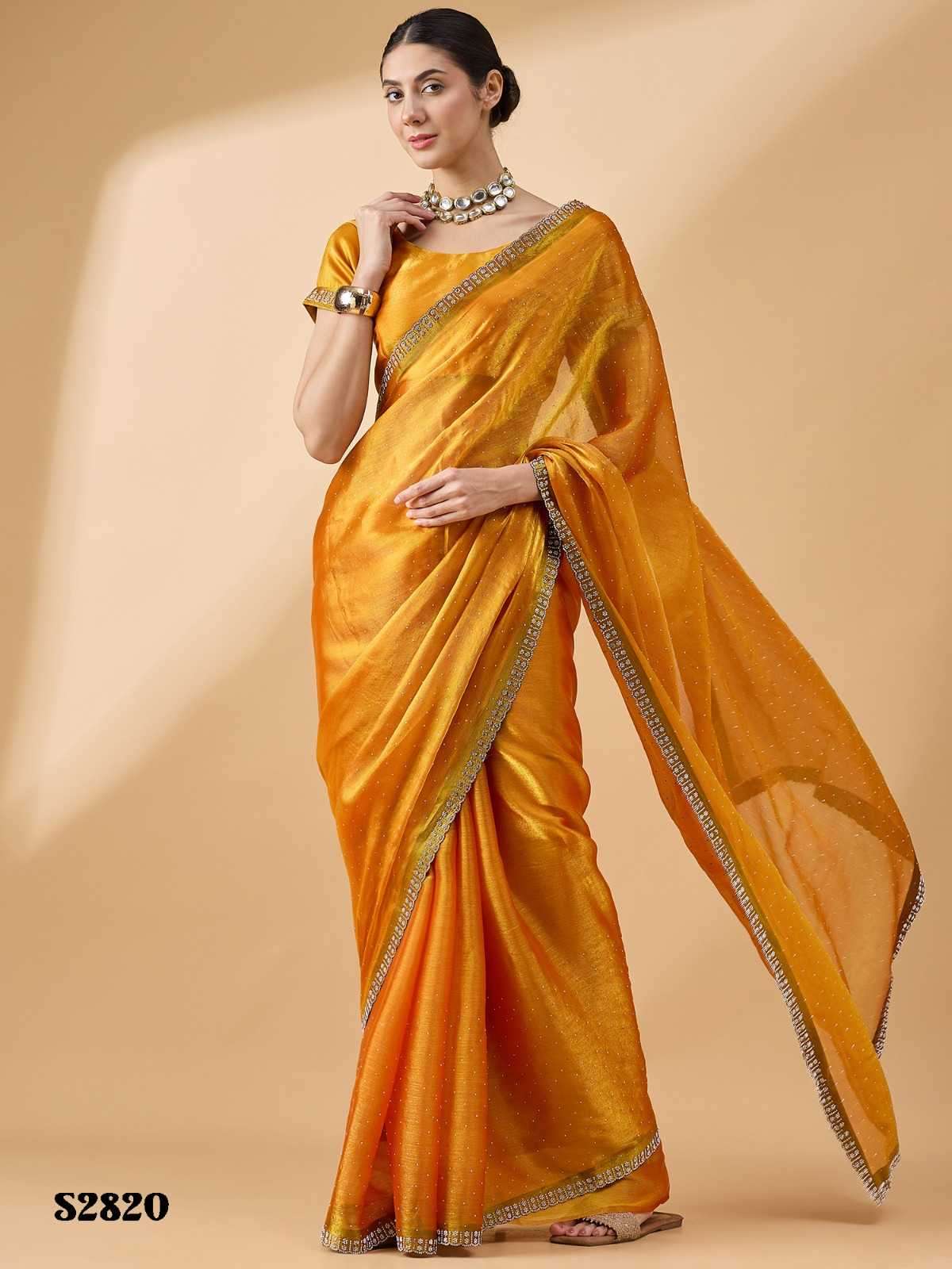 MAHOTSAV PRESENTS RADHA STONE SWAROSKI FANCY WORK ORGANZA CLASSIC LOOK SAREE EXPORTS 