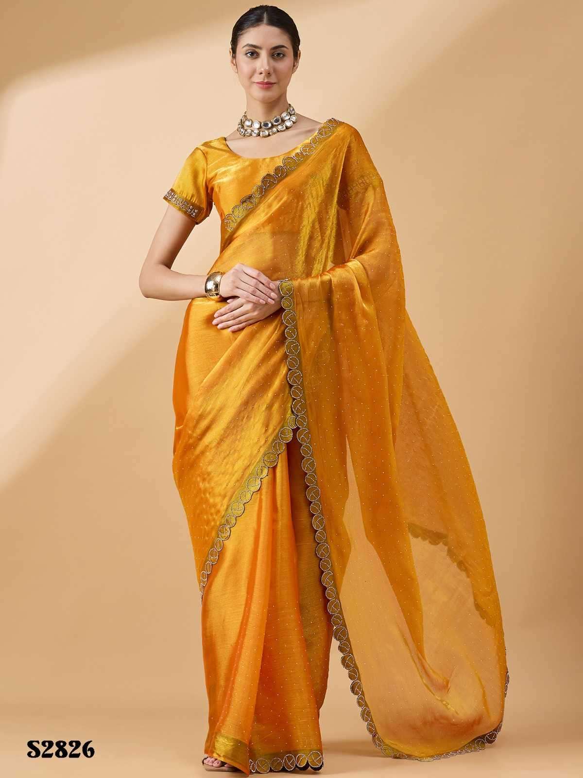 MAHOTSAV PRESENTS RADHA STONE SWAROSKI FANCY WORK ORGANZA CLASSIC LOOK SAREE EXPORTS 