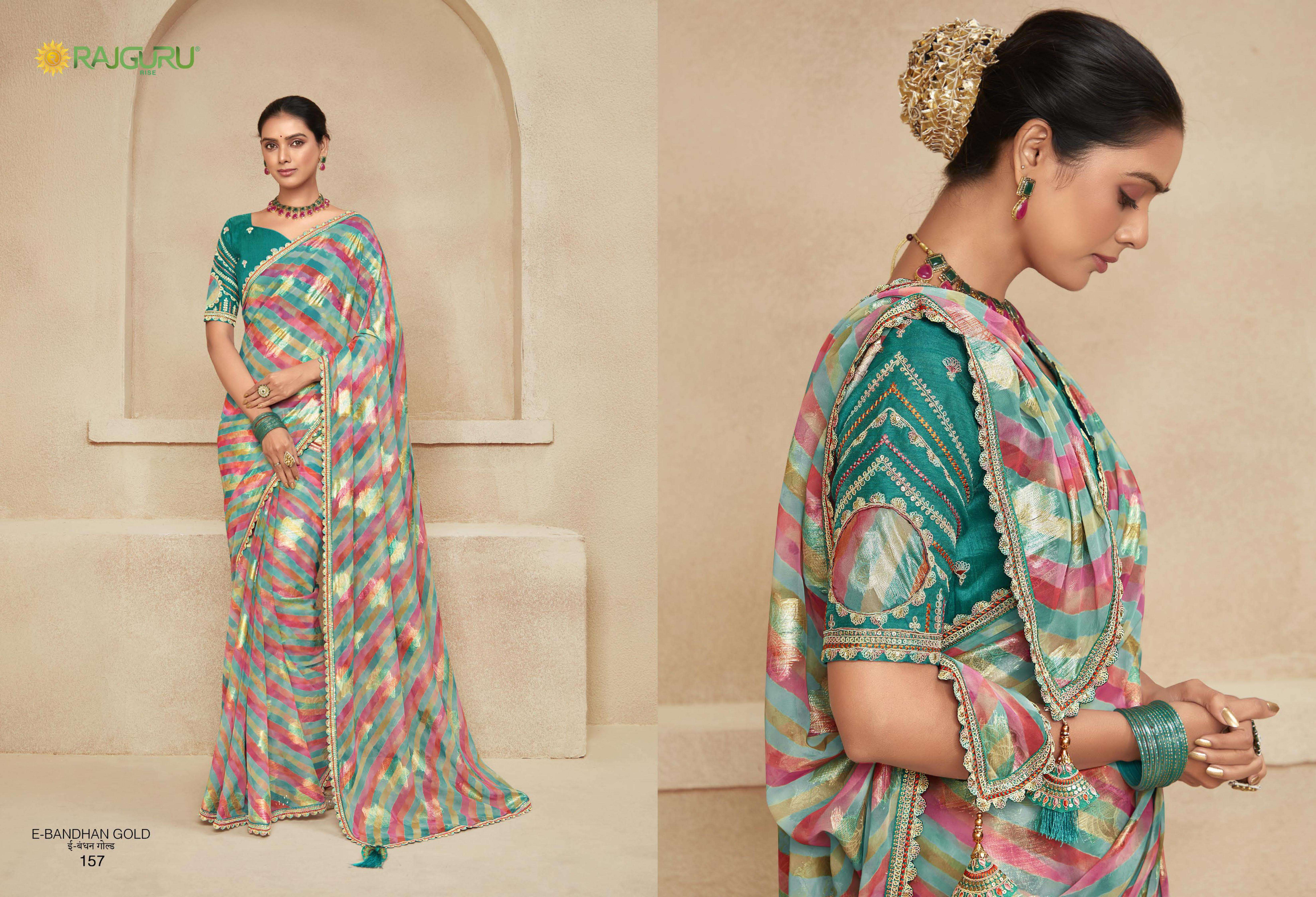 RAJGURU  PRESENTS BANDHAN GOLD FUNCTION WEAR FANCY WORK SAREES CATALOG WHOLESALER AND EXPORTER IN SURAT 
