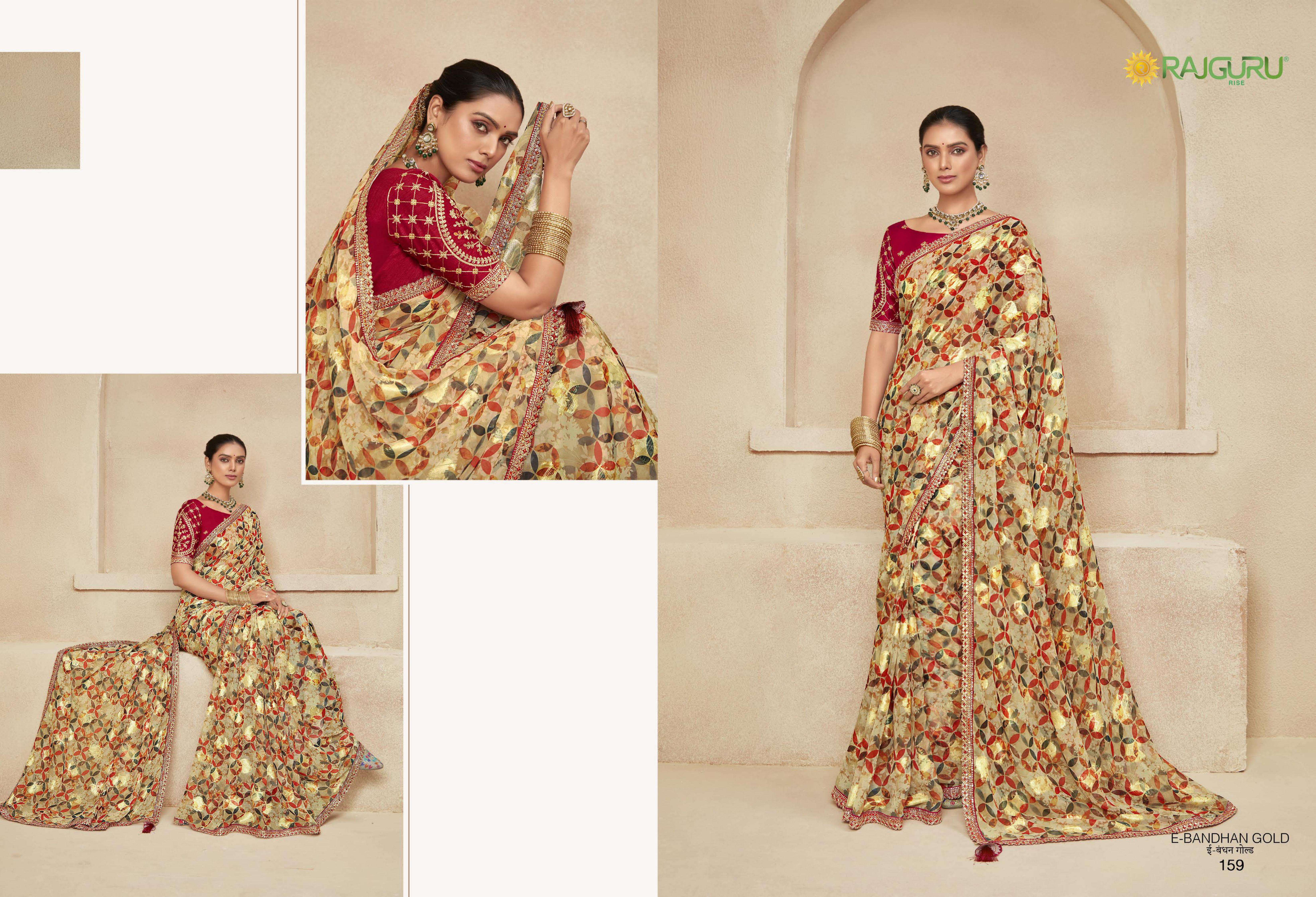 RAJGURU  PRESENTS BANDHAN GOLD FUNCTION WEAR FANCY WORK SAREES CATALOG WHOLESALER AND EXPORTER IN SURAT 