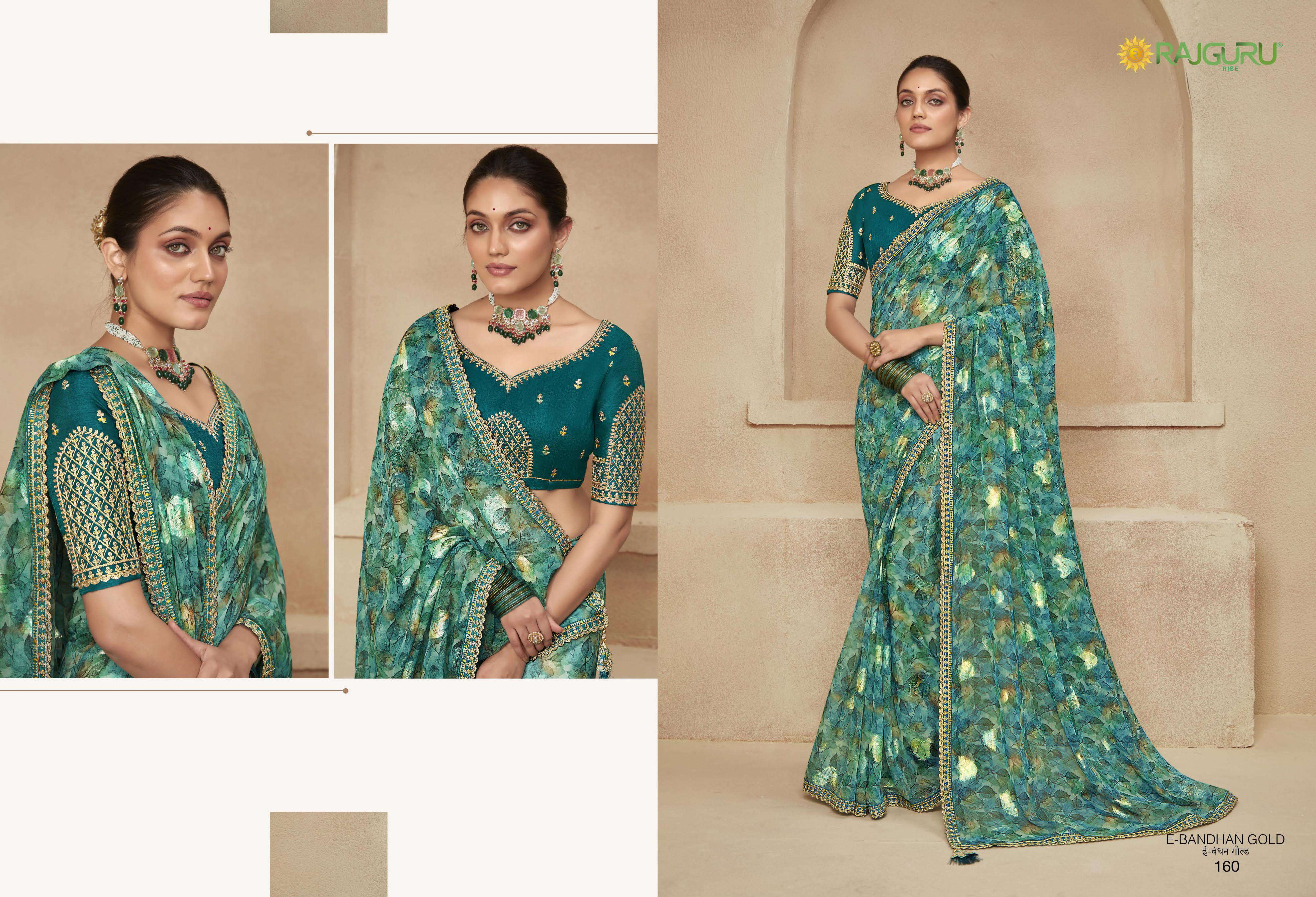 RAJGURU  PRESENTS BANDHAN GOLD FUNCTION WEAR FANCY WORK SAREES CATALOG WHOLESALER AND EXPORTER IN SURAT 